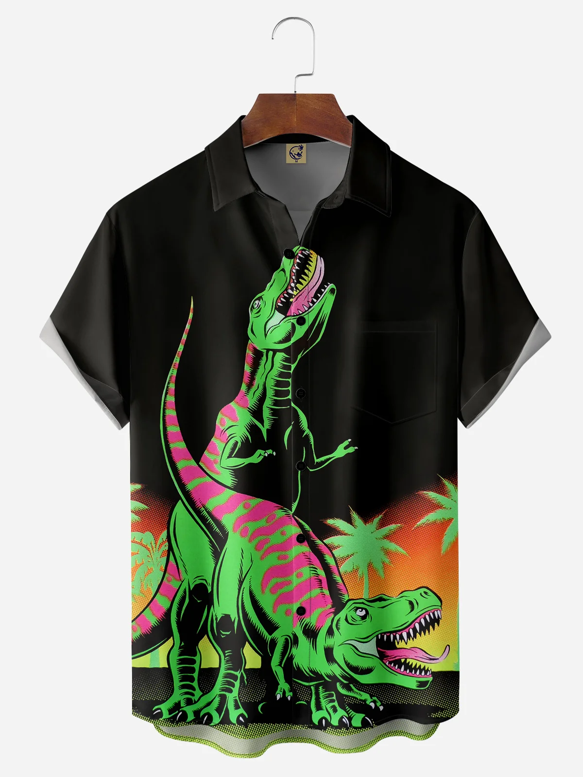 Dinosaurs Chest Pocket Short Sleeve Hawaiian Shirt