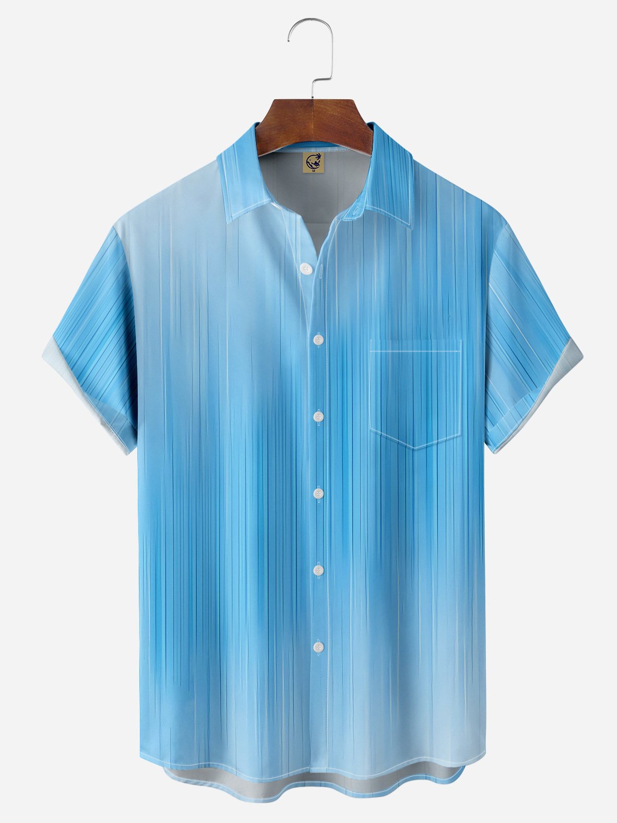 Gradient Pattern Striped Chest Pocket Short Sleeve Shirt