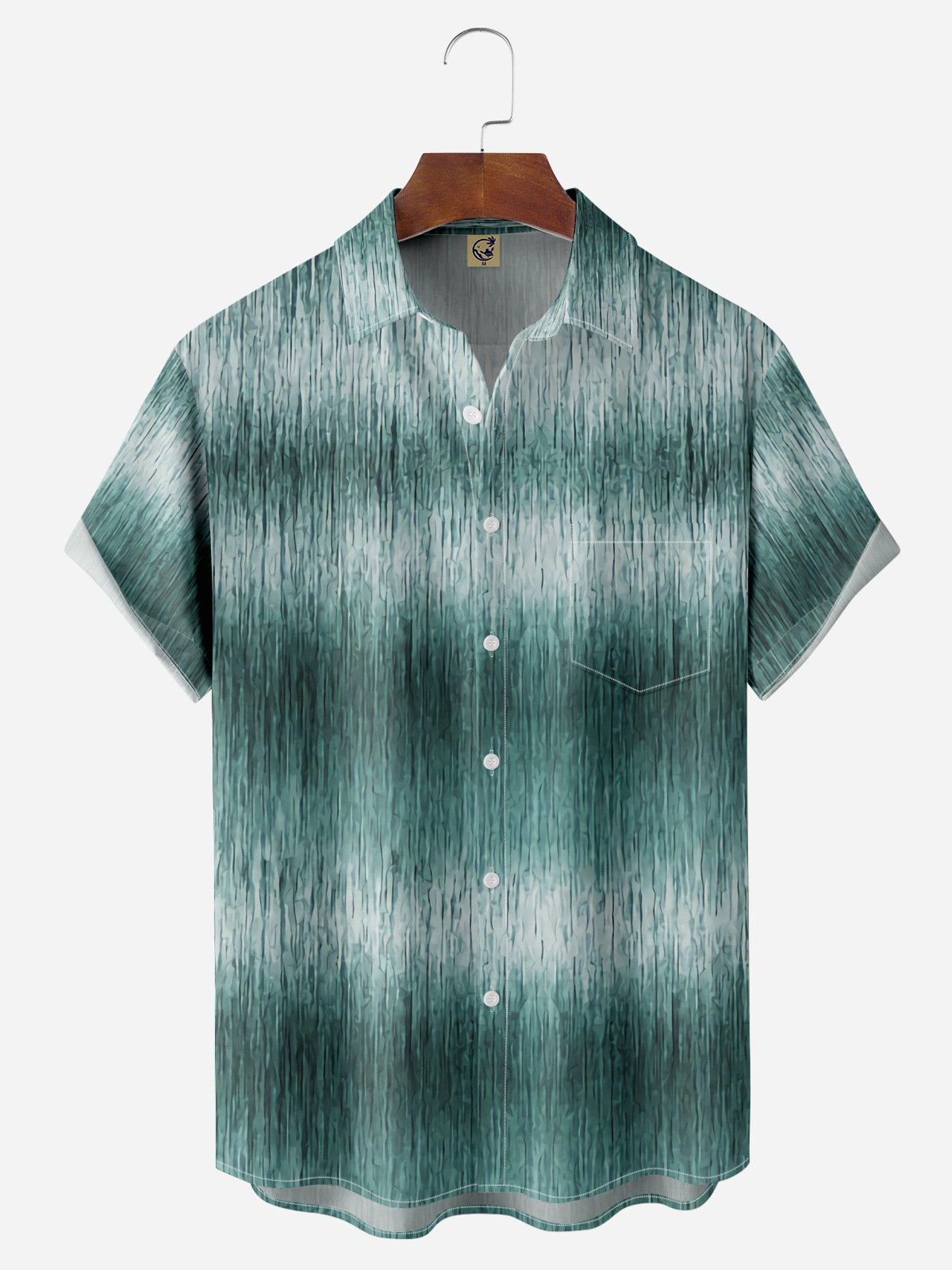 Gradient Textured Chest Pocket Short Sleeve Casual Shirt