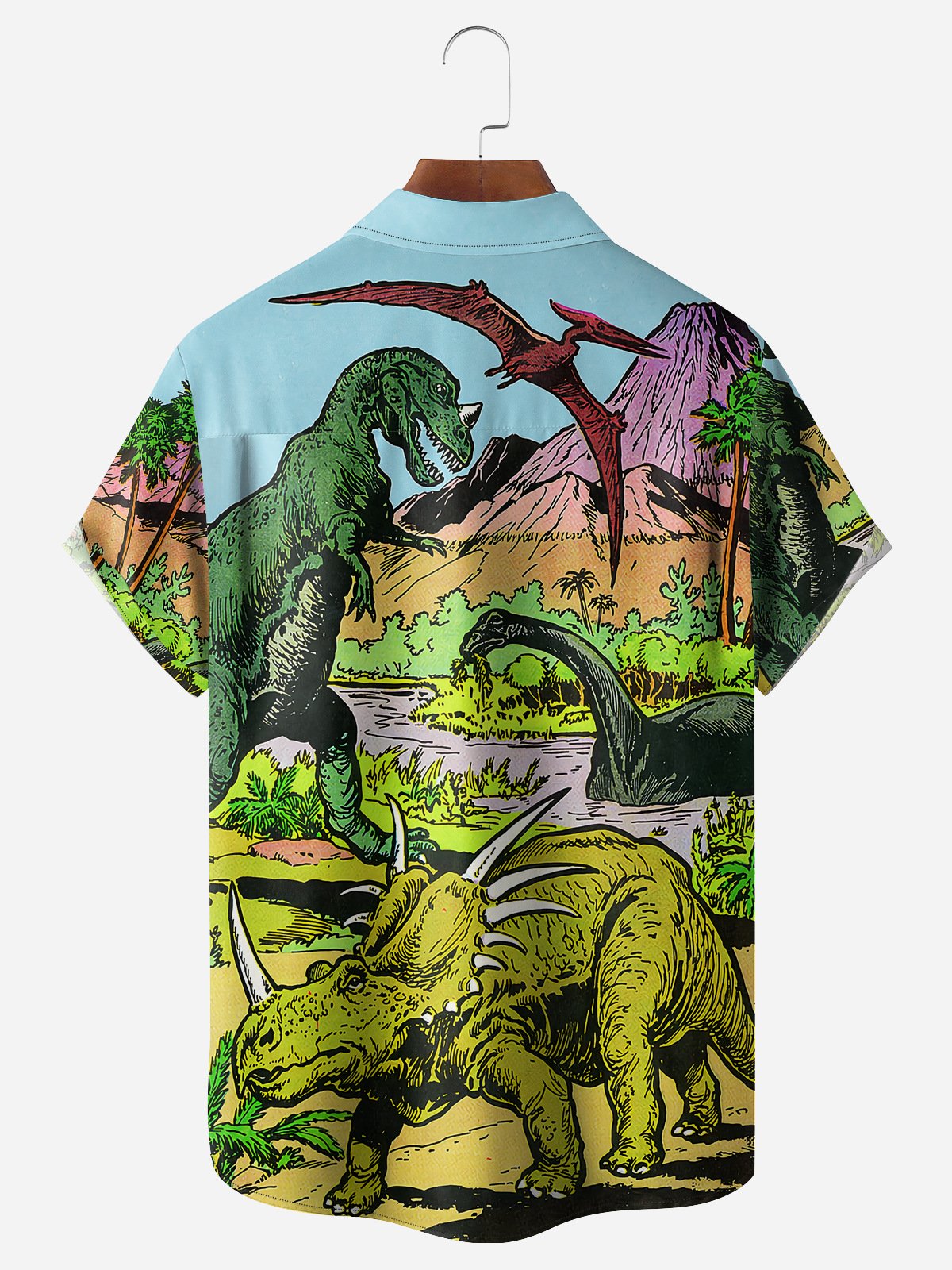 Dinosaur Chest Pocket Short Sleeve Casual Shirt