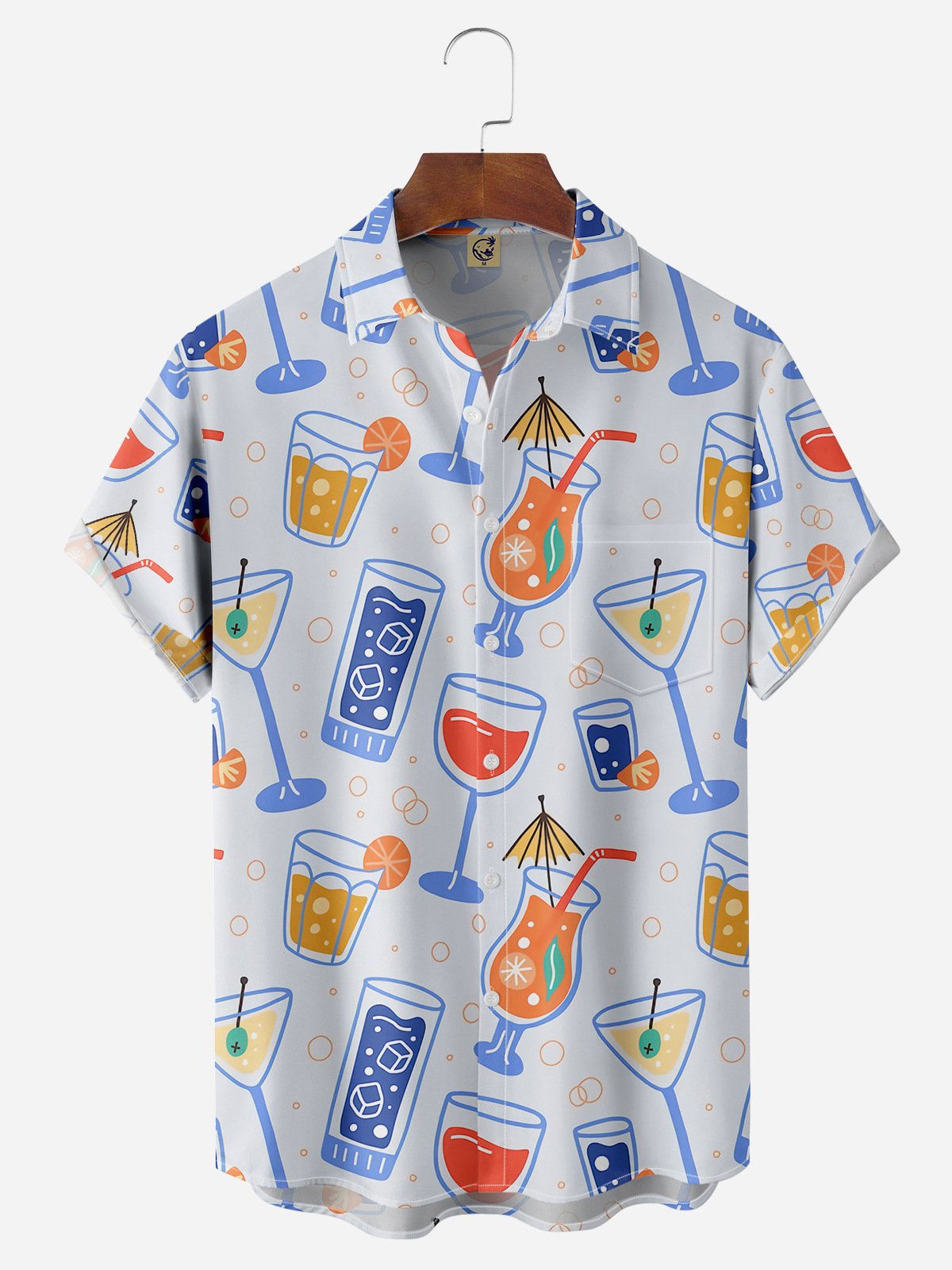 Cocktail Chest Pocket Short Sleeve Hawaiian Shirt