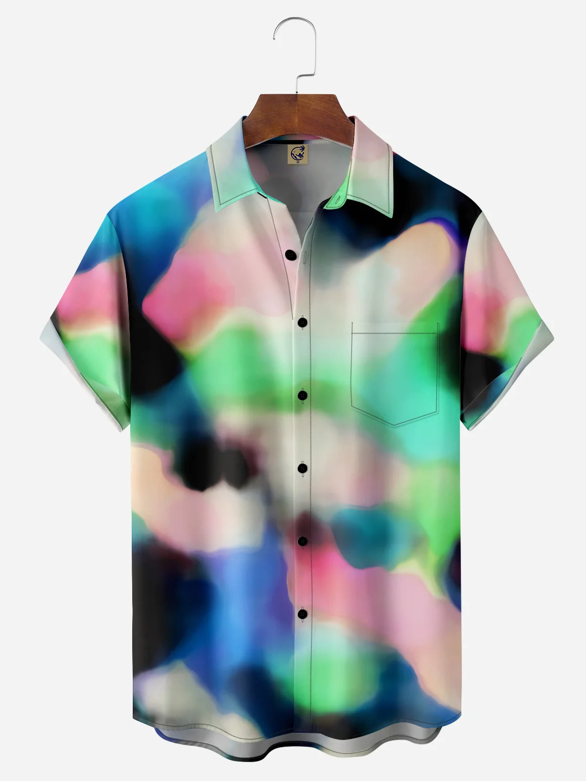 Smudged Ombre Chest Pocket Short Sleeve Casual Shirt