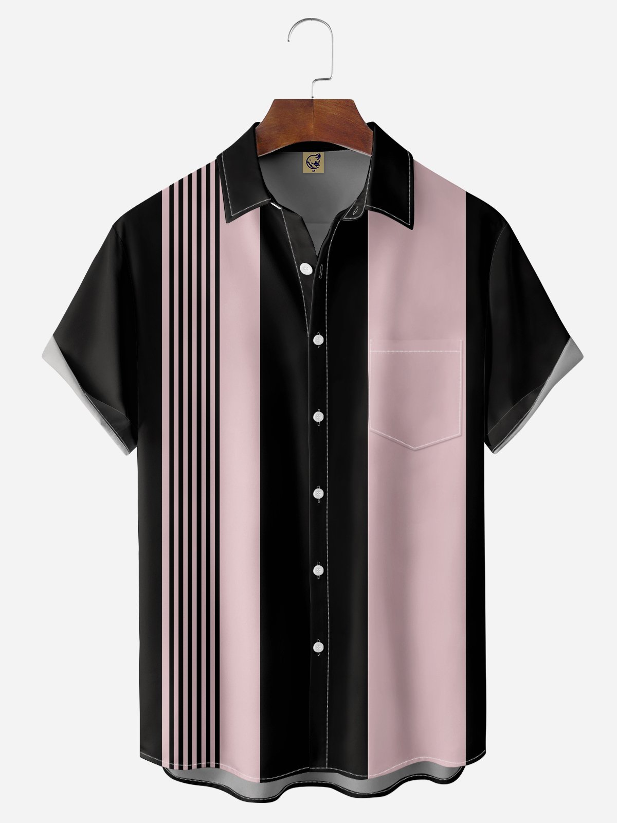 Hardaddy Geometric Stripe Chest Pocket Short Sleeve Casual Shirt