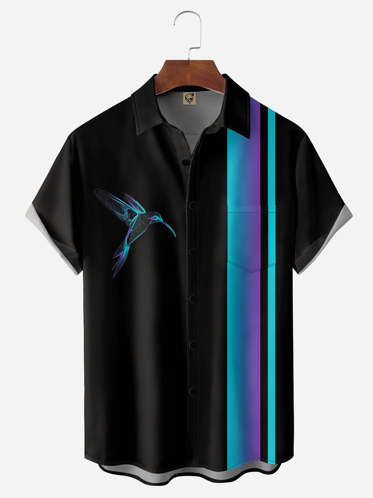 Hummingbird Chest Pocket Short Sleeve Bowling Shirt