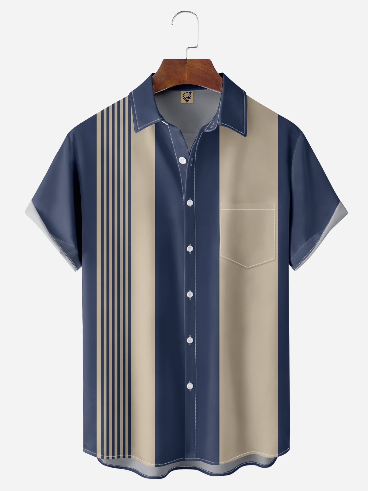 Hardaddy Geometric Stripe Chest Pocket Short Sleeve Casual Shirt