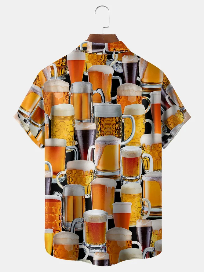 Hardaddy Big Size Beer Chest Pocket Short Sleeve Hawaiian Shirt