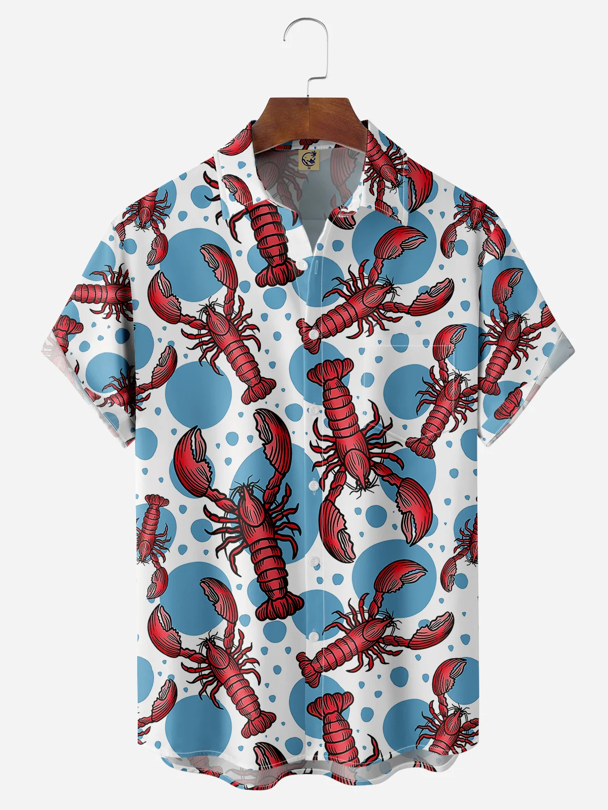 Lobster Chest Pocket Short Sleeve Hawaiian Shirt