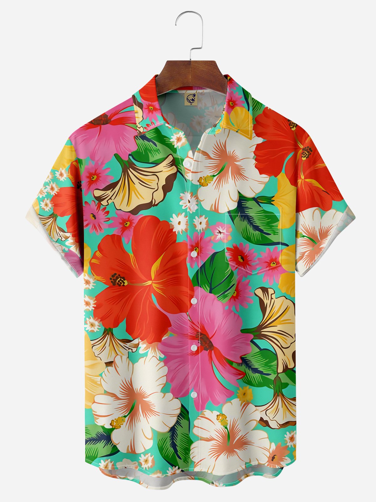 Floral Chest Pocket Short Sleeve Hawaiian Shirt