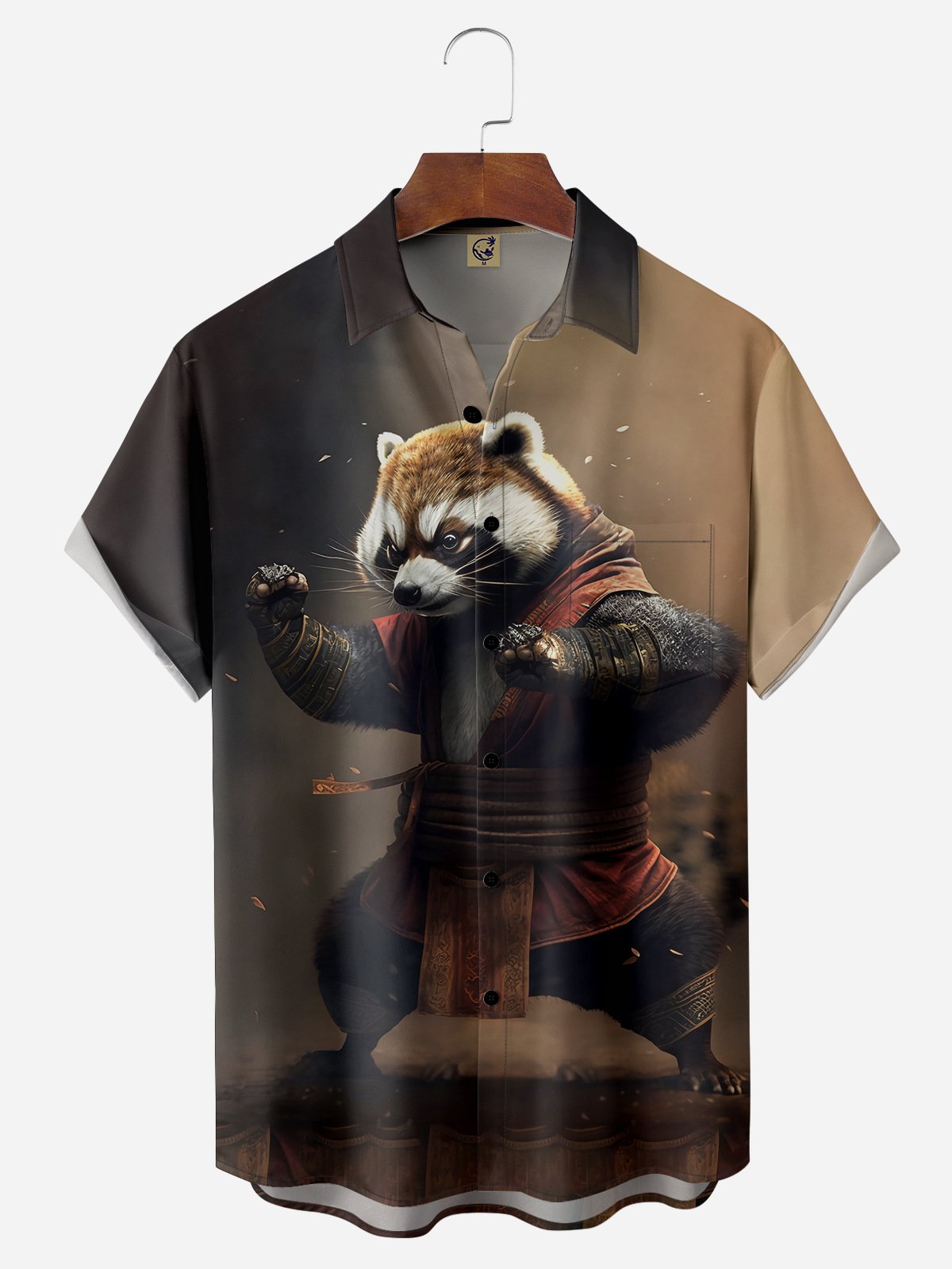 Kung Fu Raccoon Chest Pocket Short Sleeve Shirt