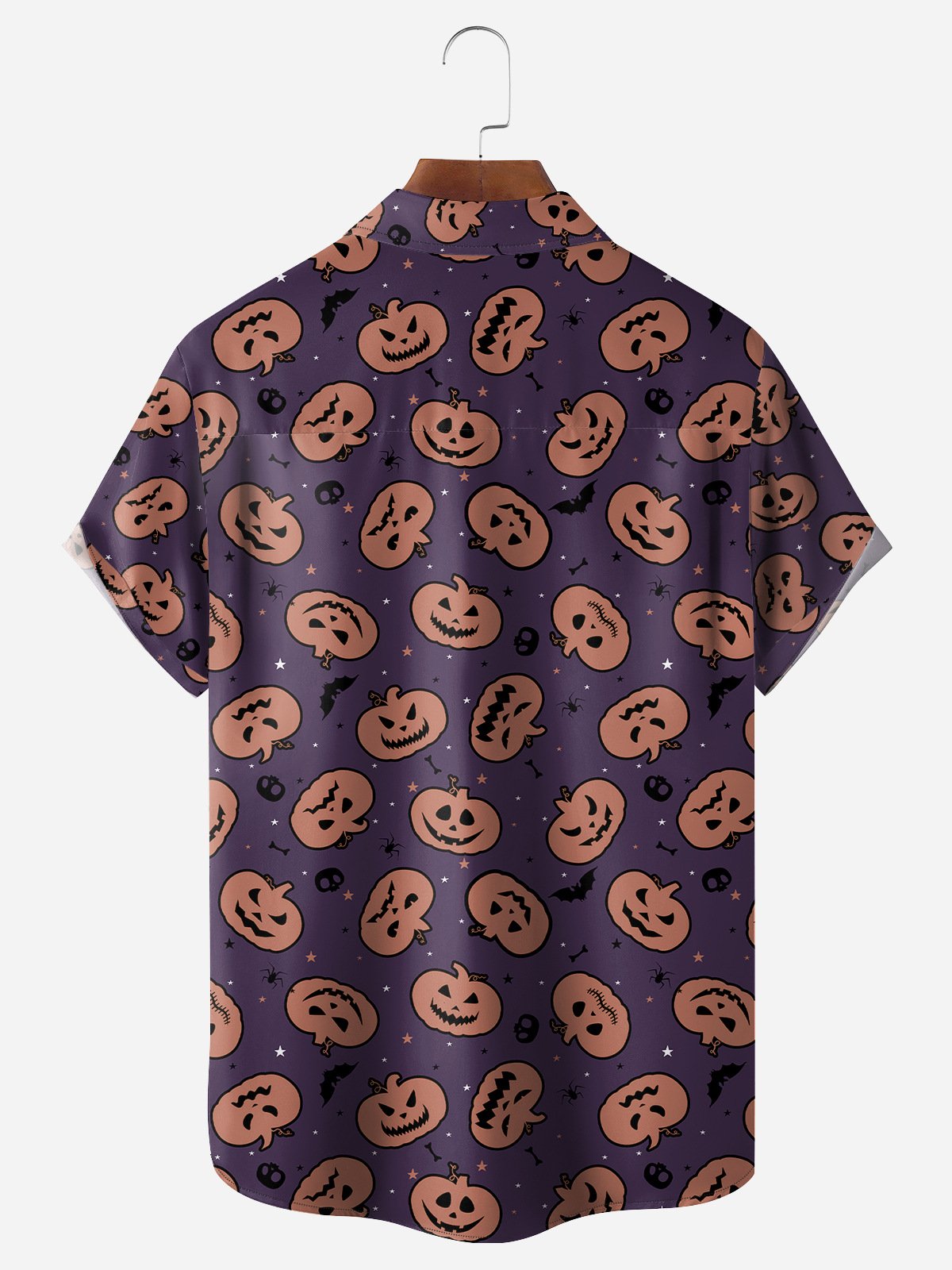 Halloween Pumpkin Dinosaur Chest Pocket Short Sleeve Shirt