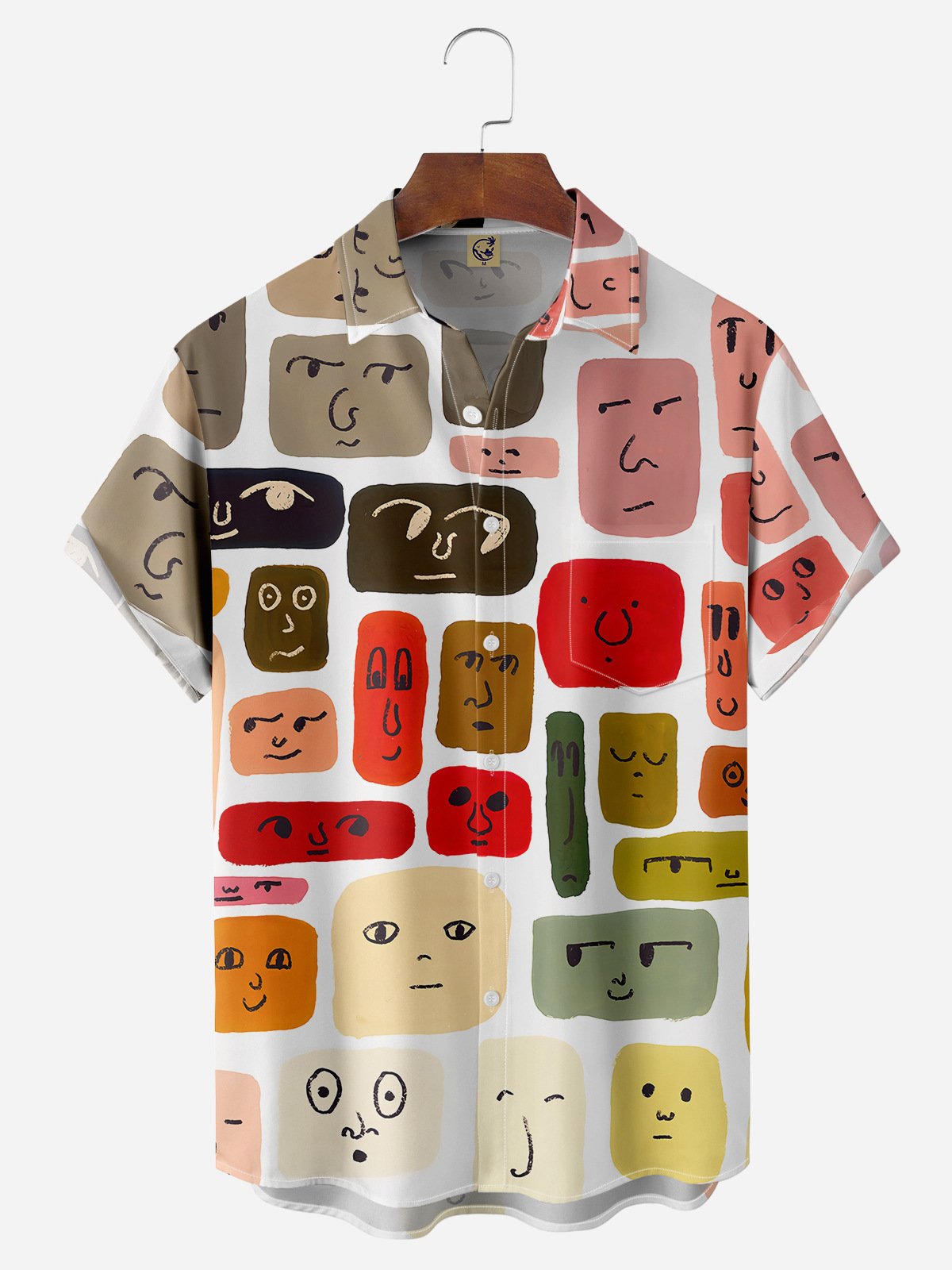 Mid Century Patterns Chest Pocket Short Sleeve Hawaiian Shirt