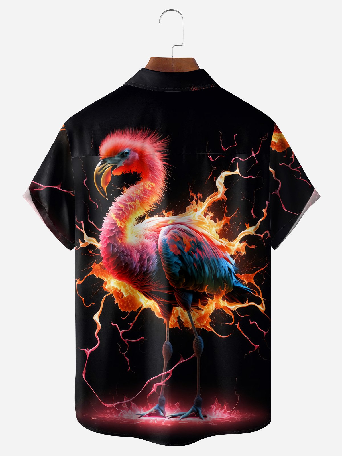 Flamingo Chest Pocket Short Sleeve Casual Hawaiian Shirt