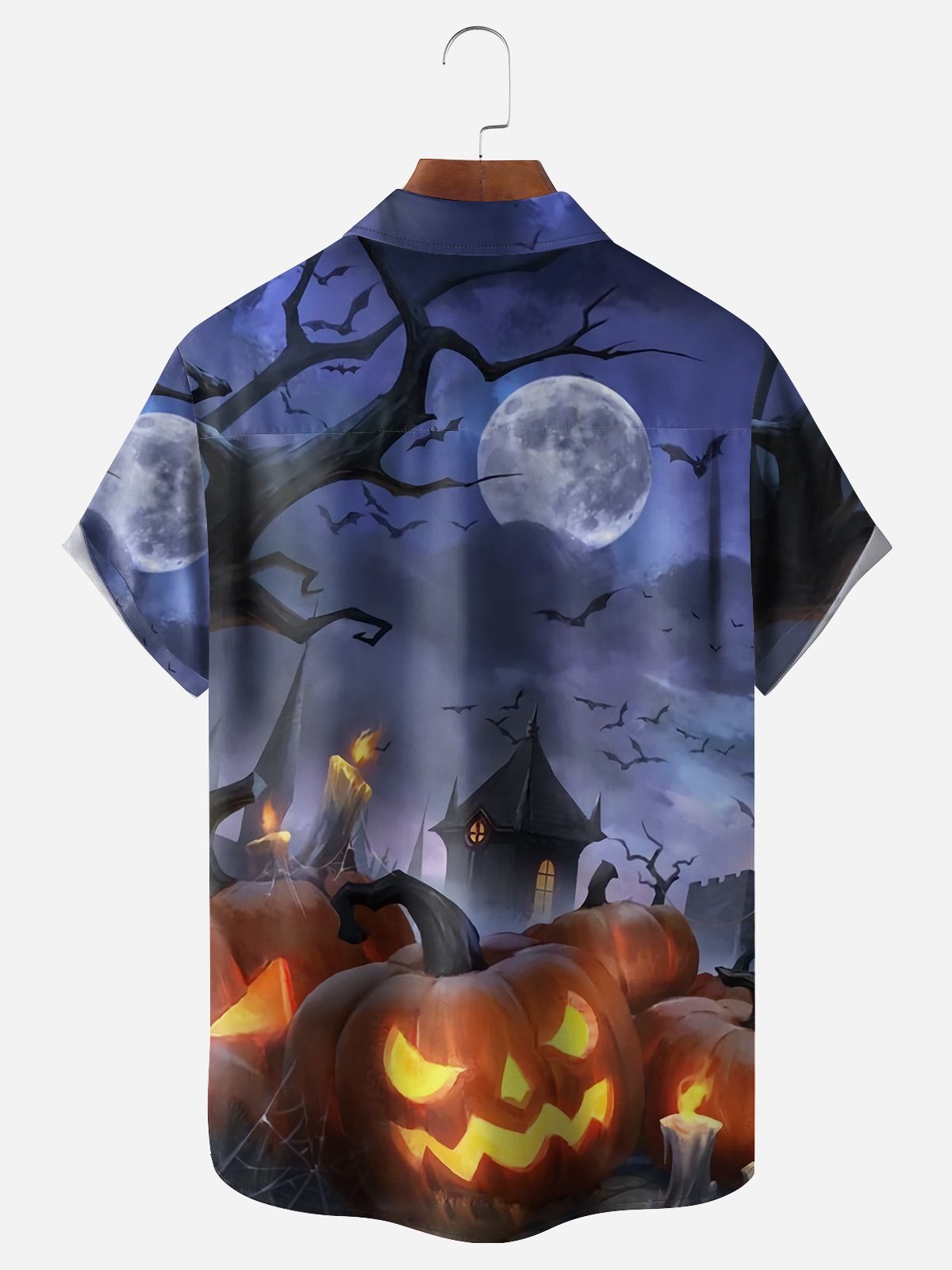 Halloween Dinosaur Chest Pocket Short Sleeve Casual Shirt