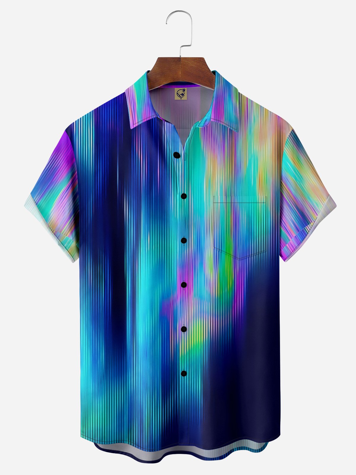 Gradient Abstract Geometric Chest Pocket Short Sleeve Casual Shirt