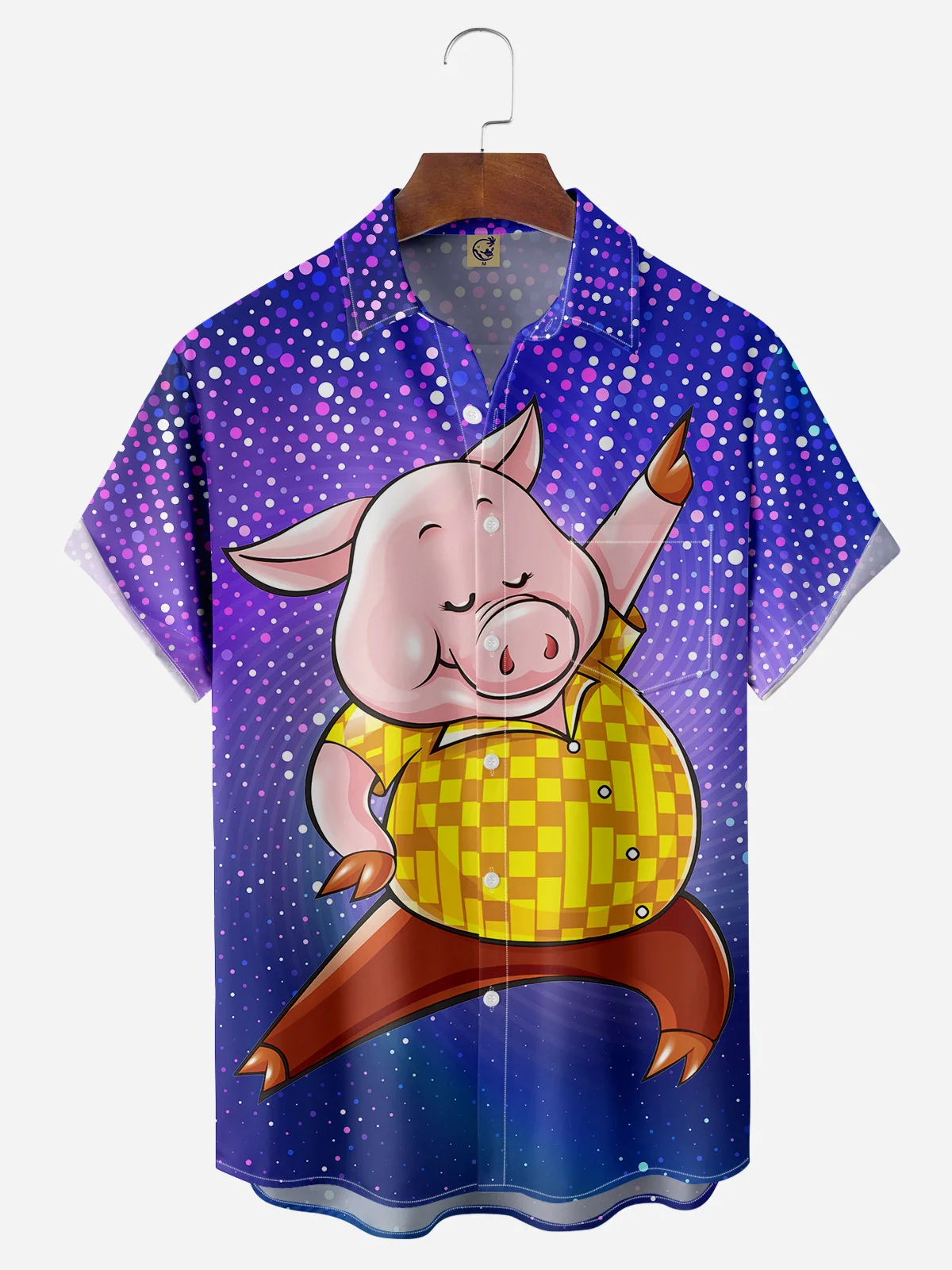 Disco Pig Chest Pocket Short Sleeve Casual Shirt