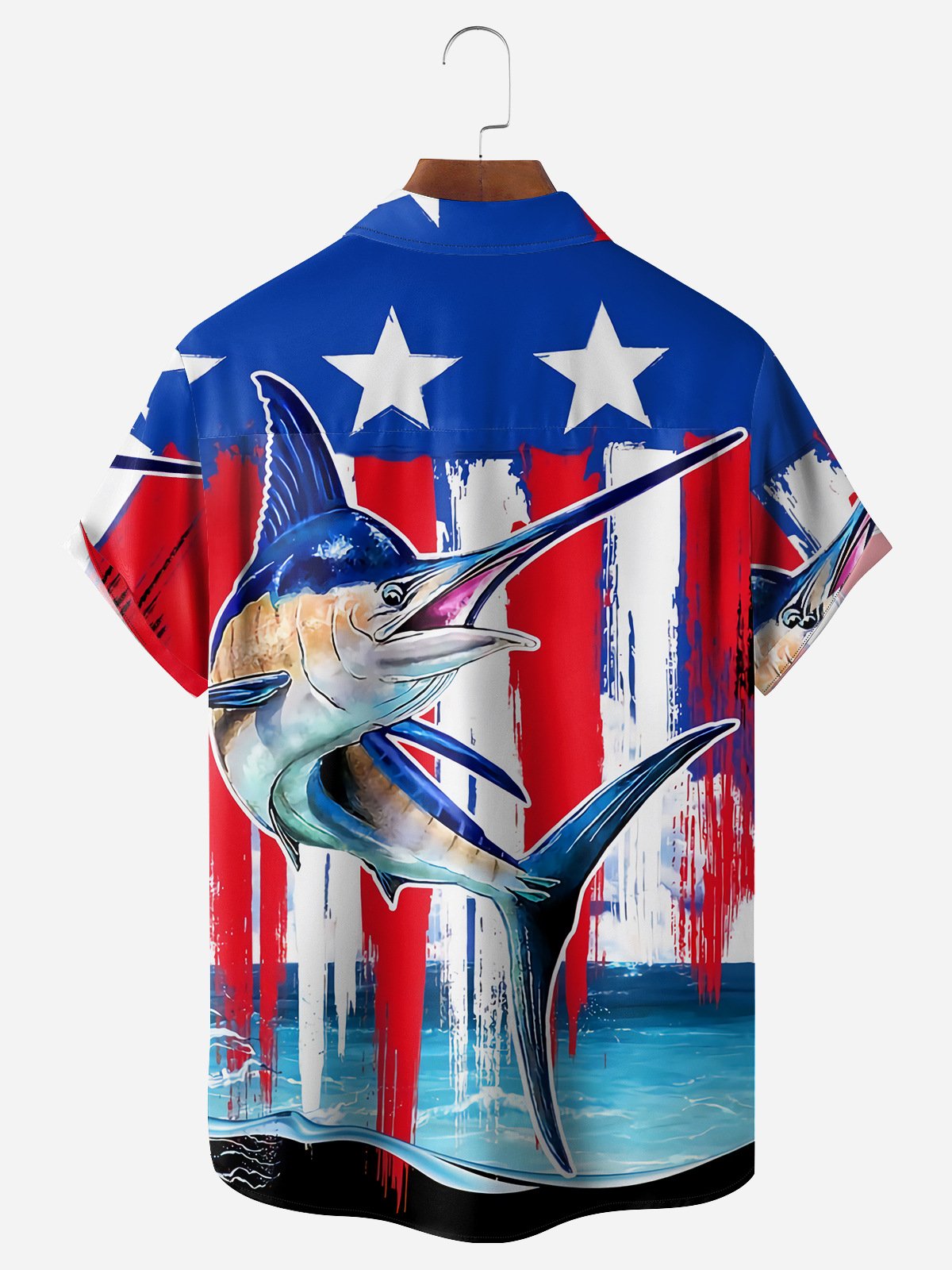 American Flag Sailfish Chest Pocket Short Sleeve Casual Shirt