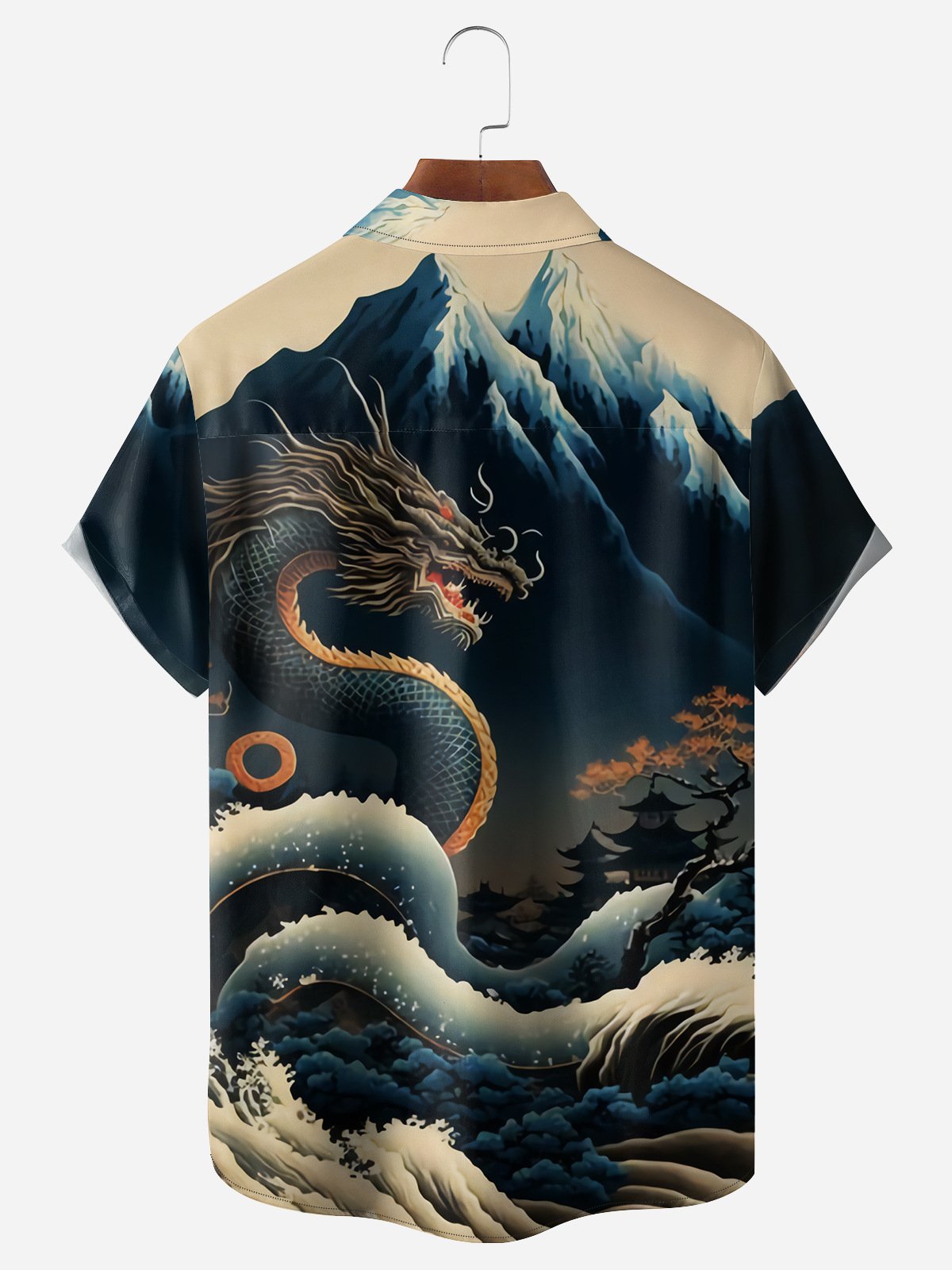 Ukiyo-e Dragon Chest Pocket Short Sleeve Casual Shirt