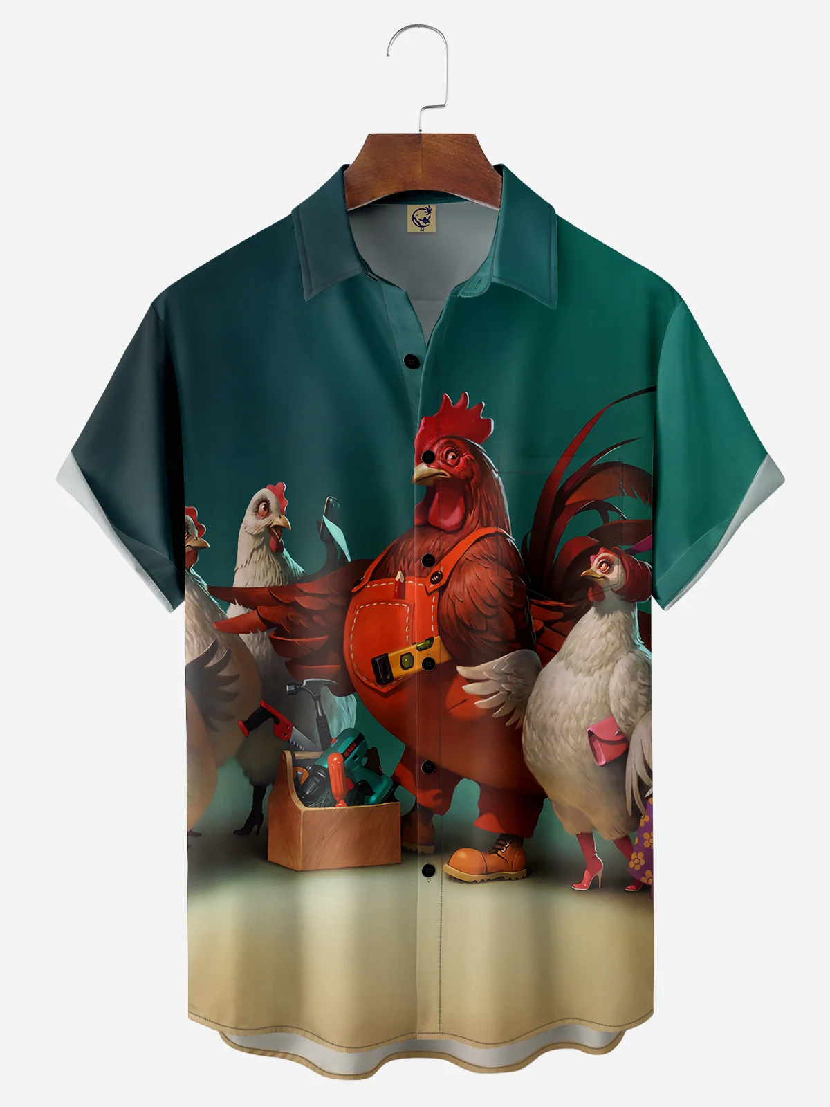 Hardaddy Rooster Chest Pocket Short Sleeve Casual Shirt