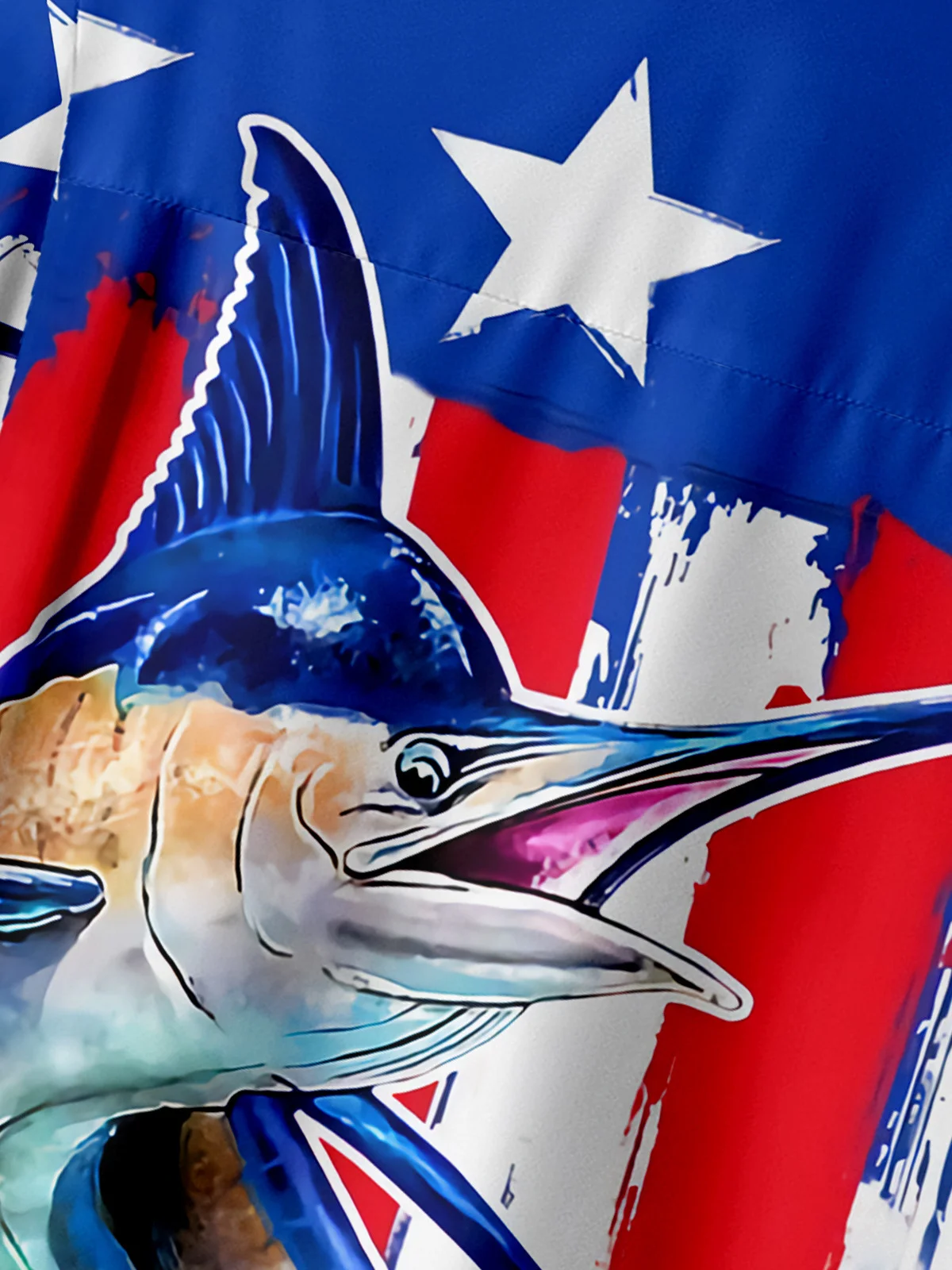 American Flag Sailfish Chest Pocket Short Sleeve Casual Shirt