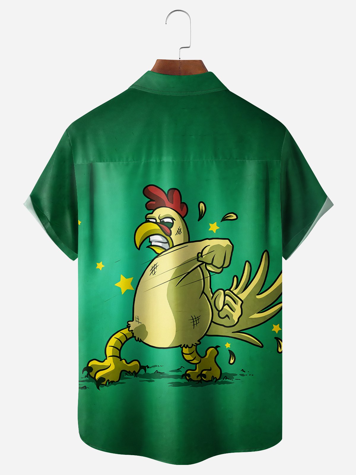 Kung Fu Cock Chest Pockets Short Sleeves Casual Shirts