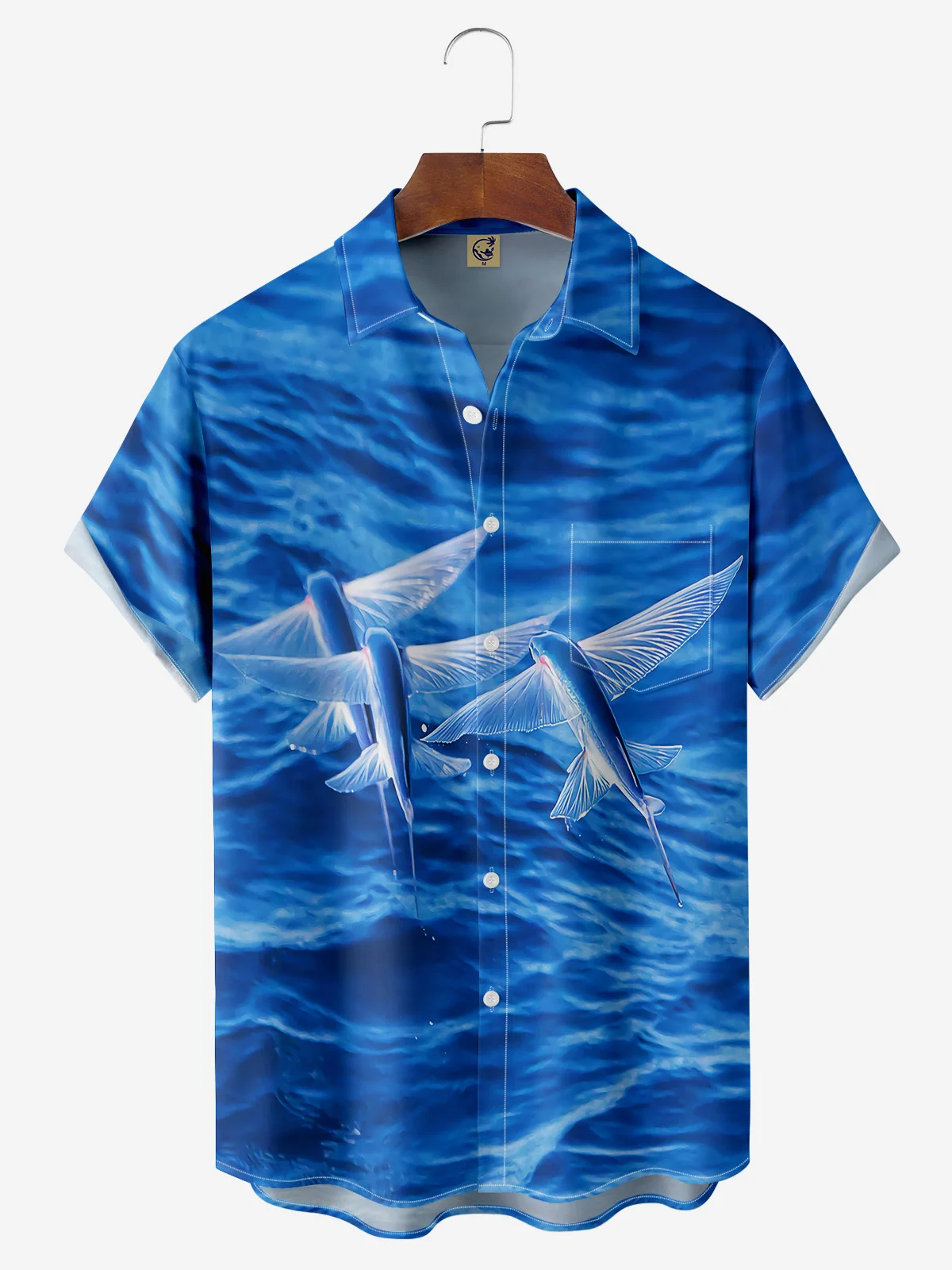 Flying Fish Chest Pocket Short Sleeve Hawaiian Shirt