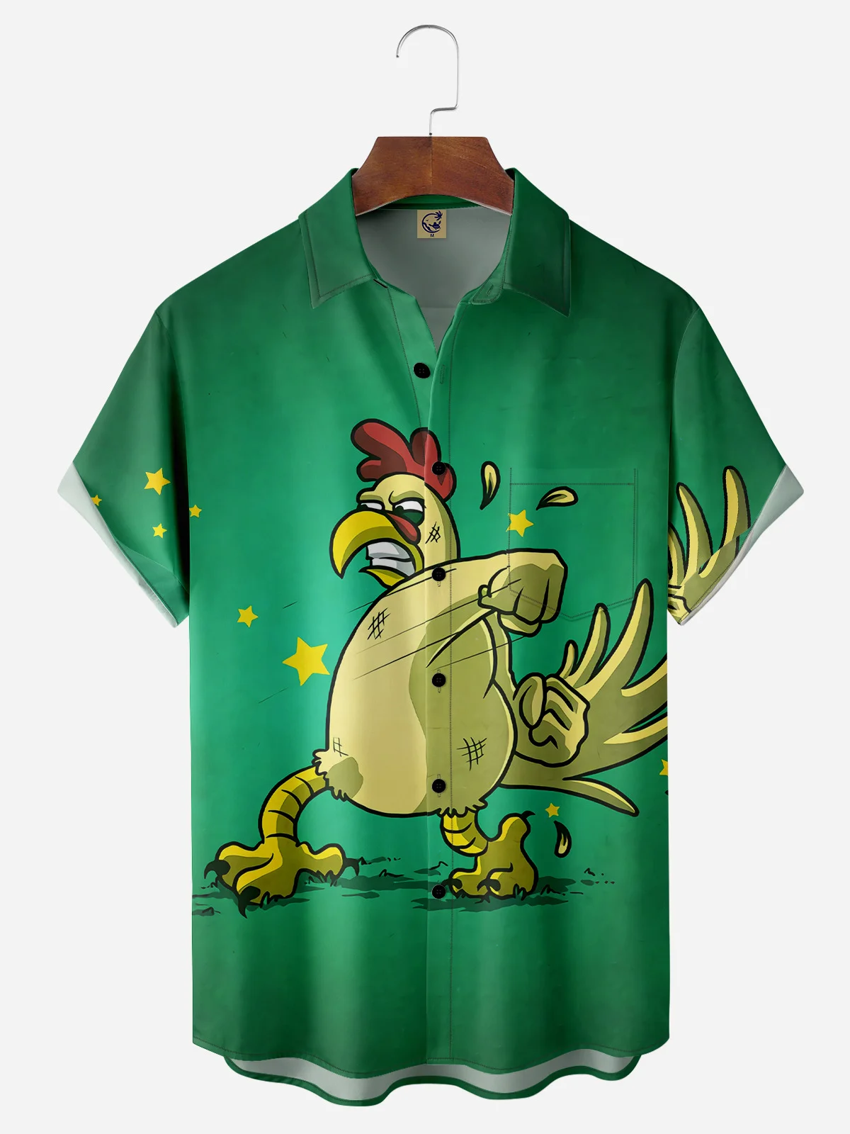 Kung Fu Cock Chest Pockets Short Sleeves Casual Shirts