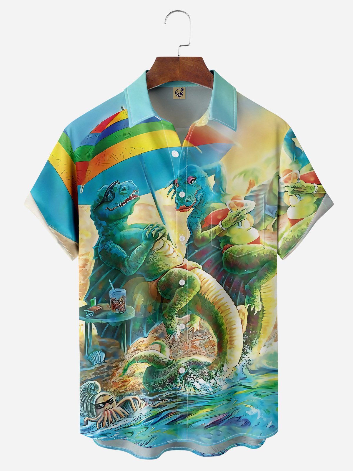 Dinosaur Chest Pocket Short Sleeve Hawaiian Shirt