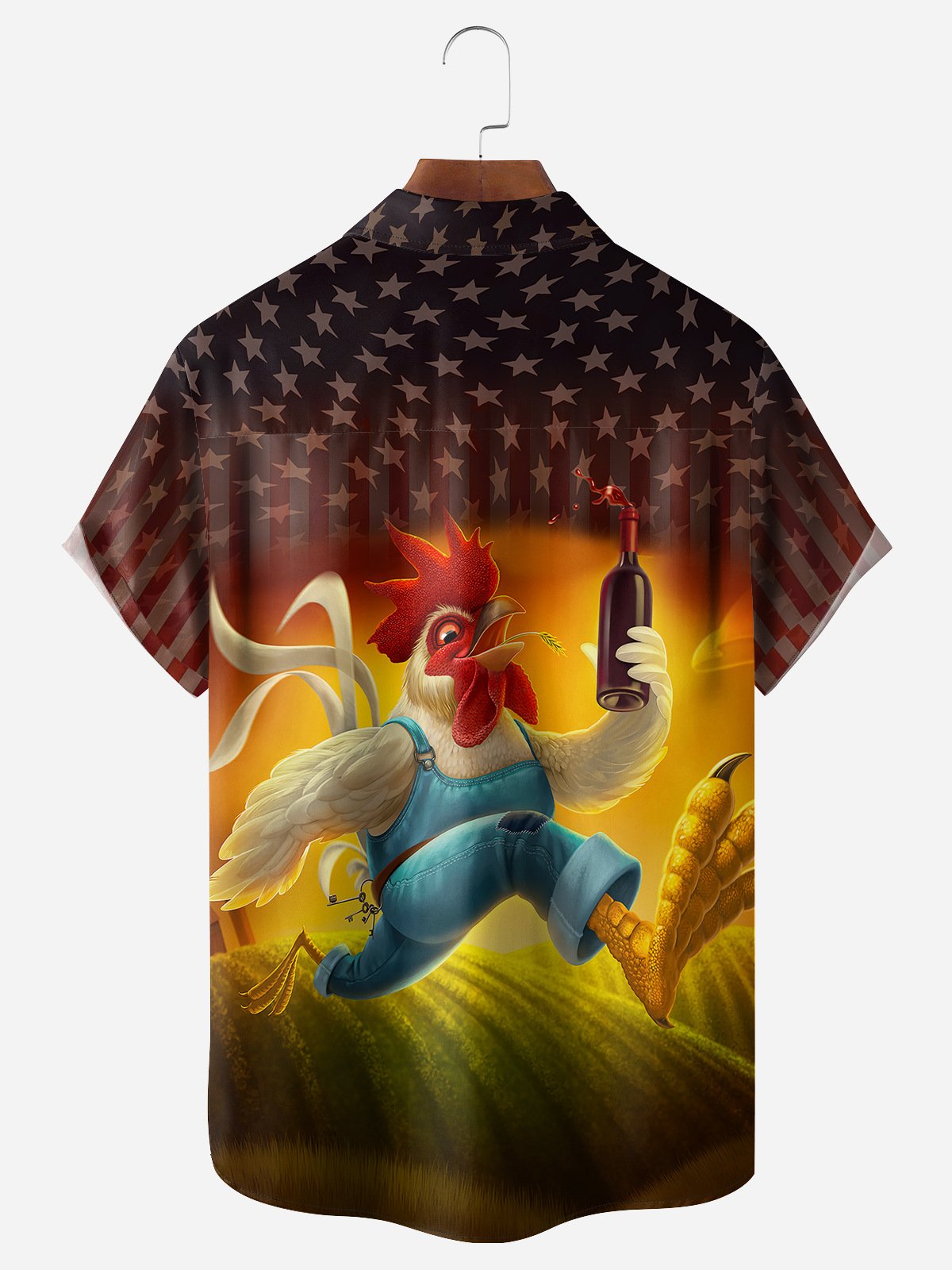 Rooster Chest Pocket Short Sleeve Casual Shirt