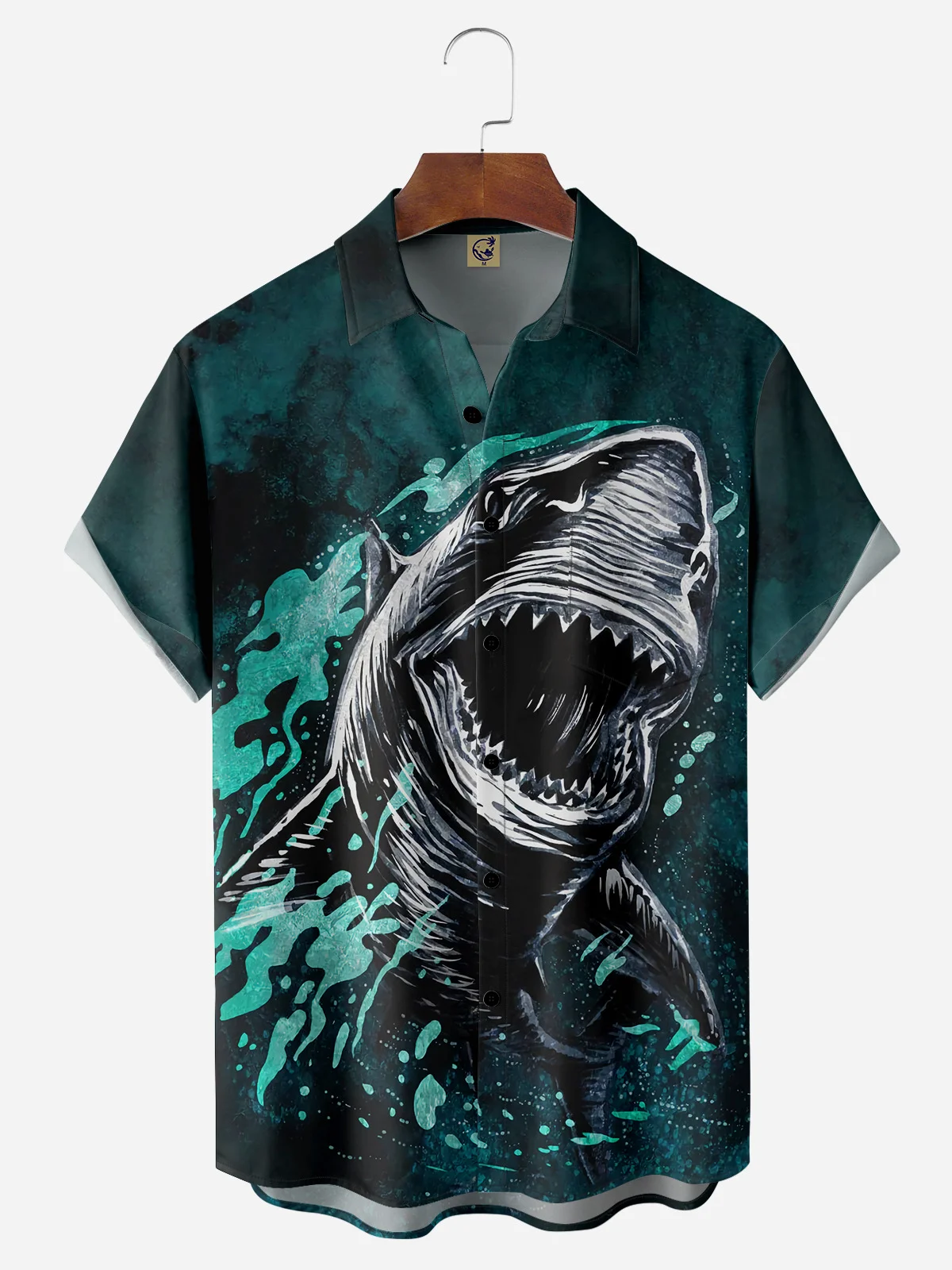 Shark Chest Pocket Short Sleeve Hawaiian Shirt