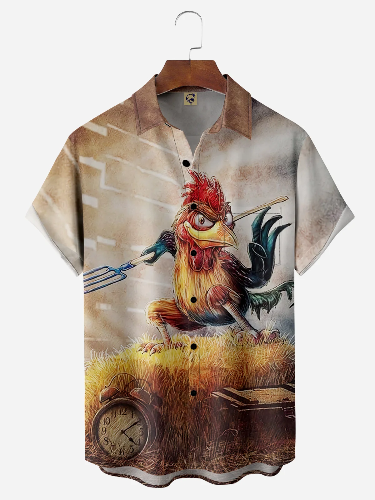 Hardaddy Rooster Chest Pocket Short Sleeve Casual Shirt