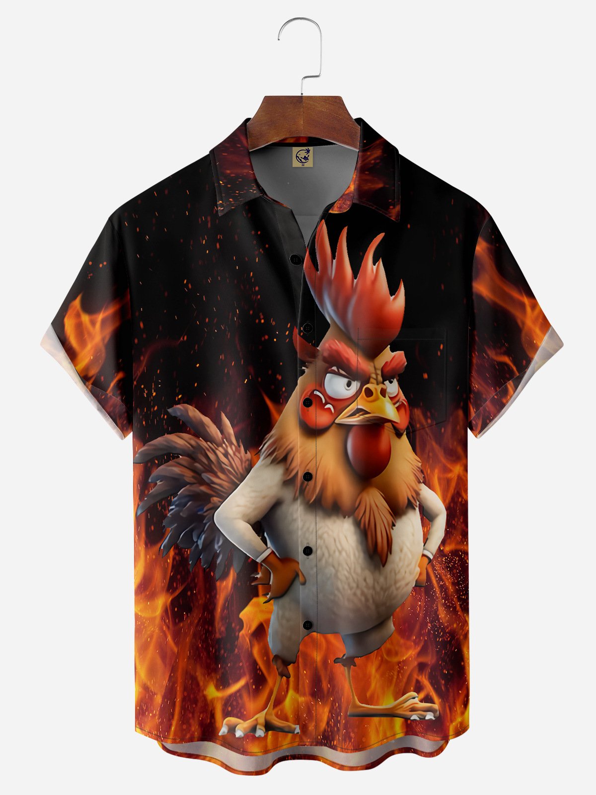 Hardaddy Angry Rooster Chest Pocket Short Sleeve Casual Shirt