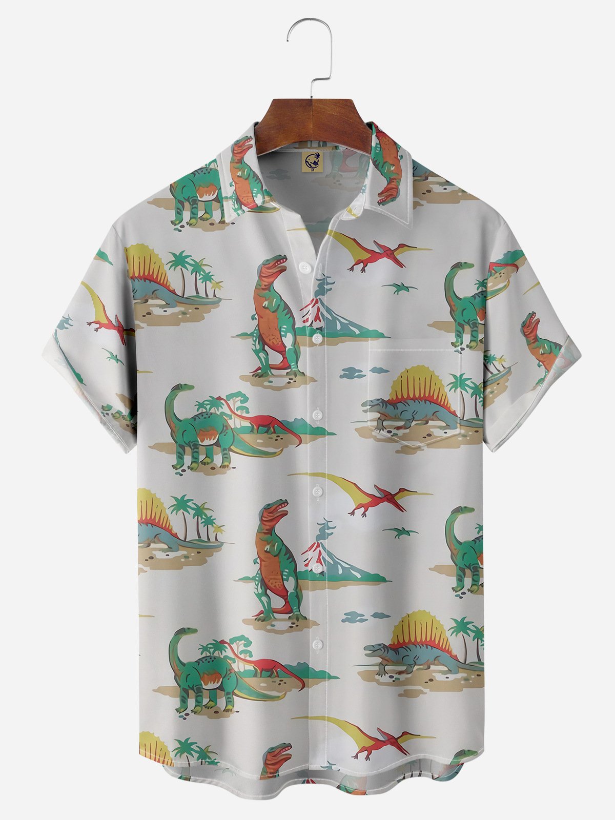 Dinosaur Chest Pocket Short Sleeve Casual Shirt