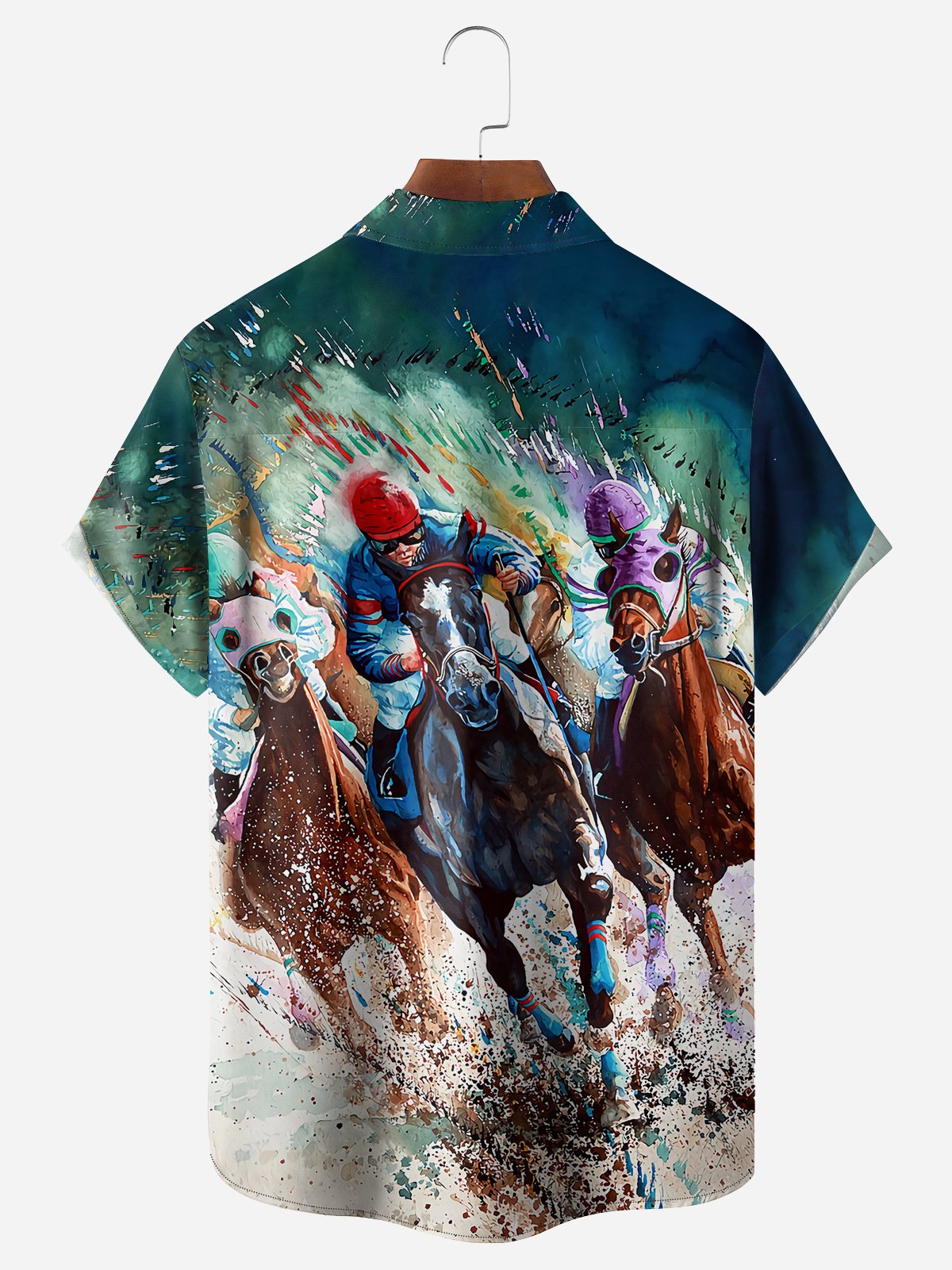 Horse Racing Chest Pocket Short Sleeve Shirt