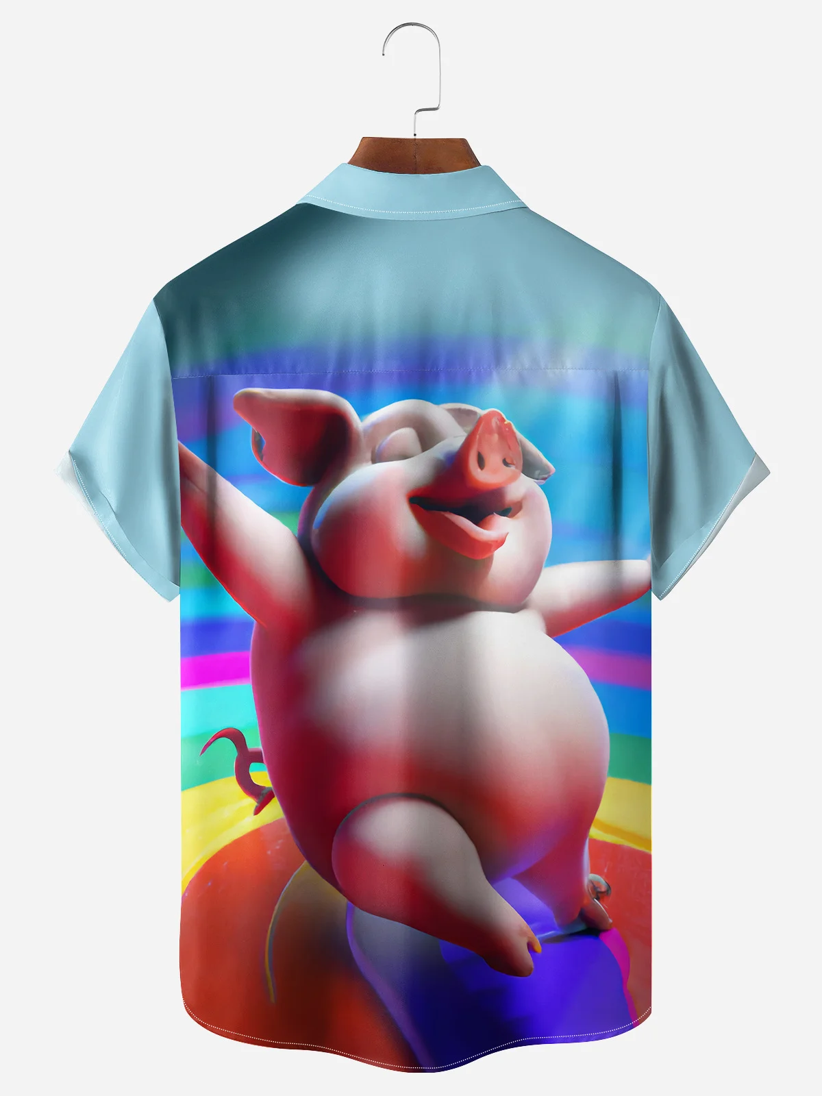 Fun Pig Chest Pocket Short Sleeve Casual Shirt