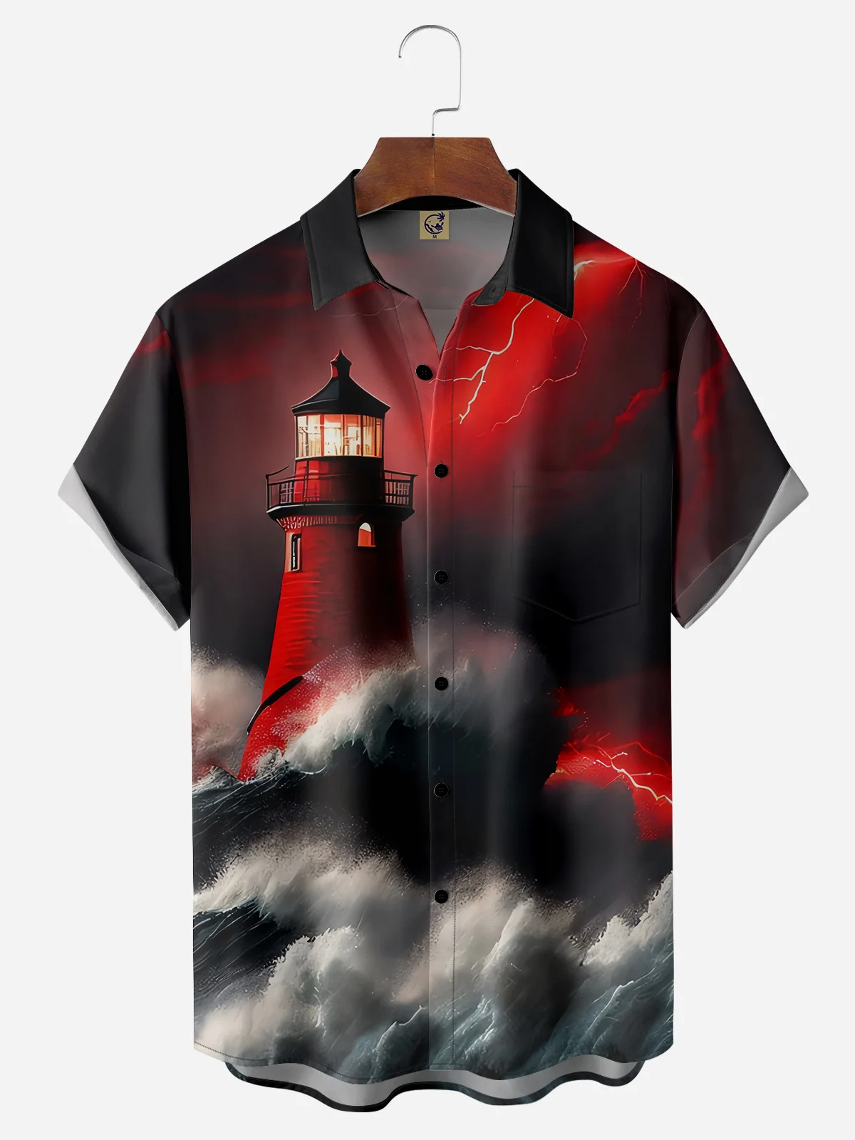 LIghthouse Chest Pocket Short Sleeve Hawaiian Shirt