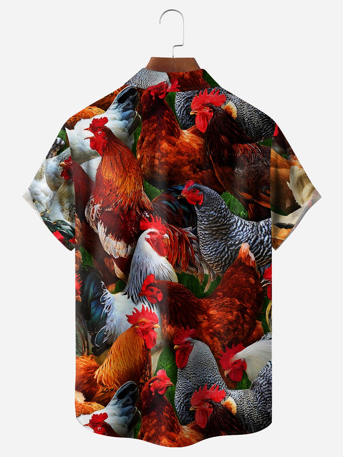 Farm Chicken Chest Pocket Short Sleeve Casual Shirt