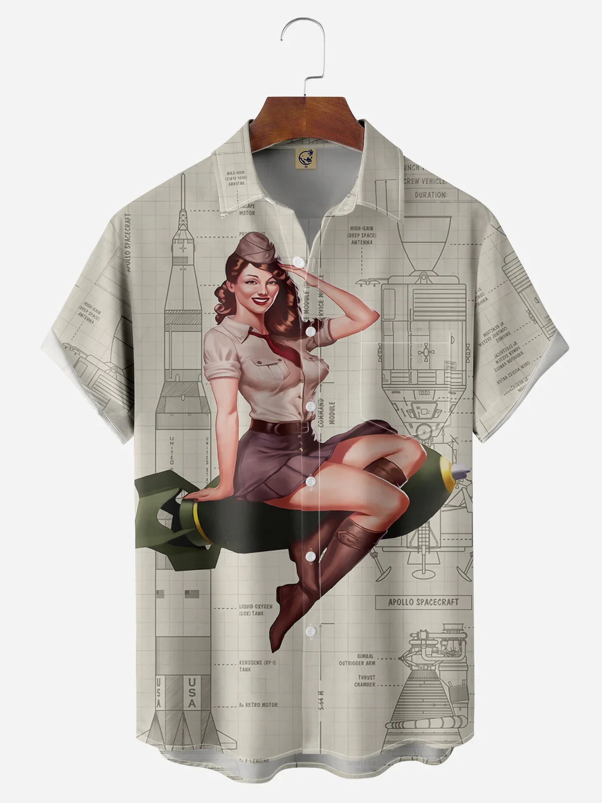 Veteran Retro Girl Chest Pocket Short Sleeve Casual Shirt