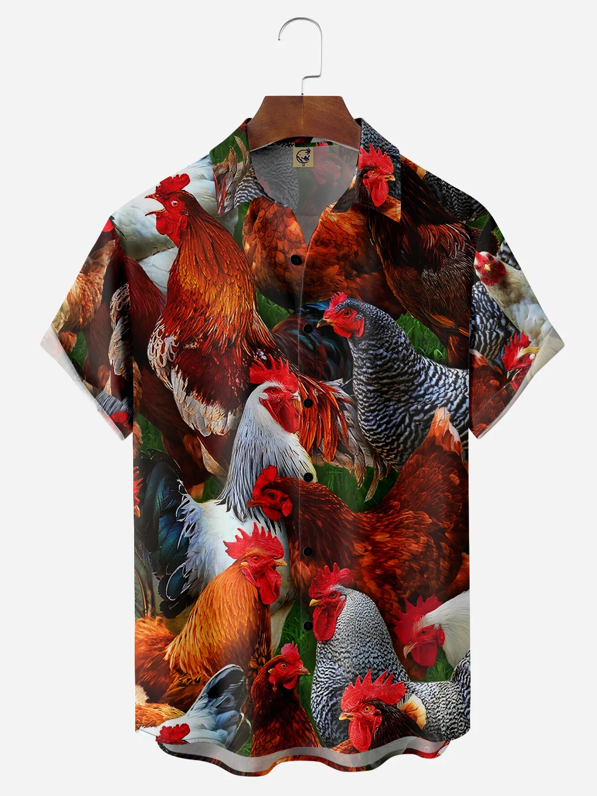 Farm Chicken Chest Pocket Short Sleeve Casual Shirt