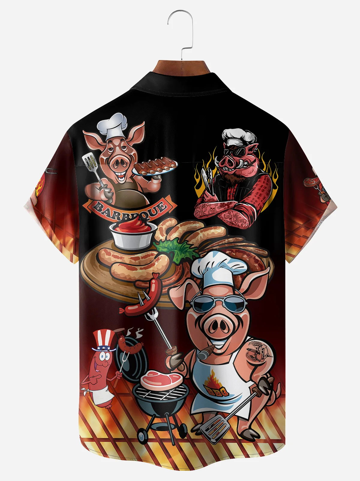 BBQ Chef Pig Chest Pocket Short Sleeve Shirt