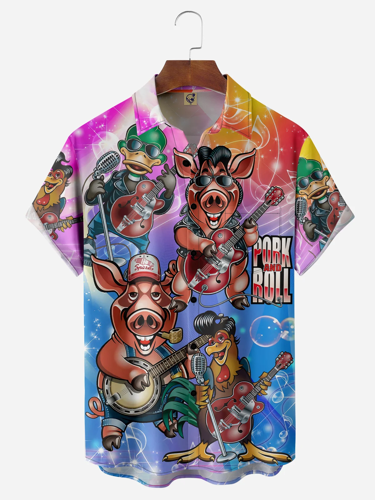 Pork Roll Guitar Music Chest Pocket Short Sleeve Shirt