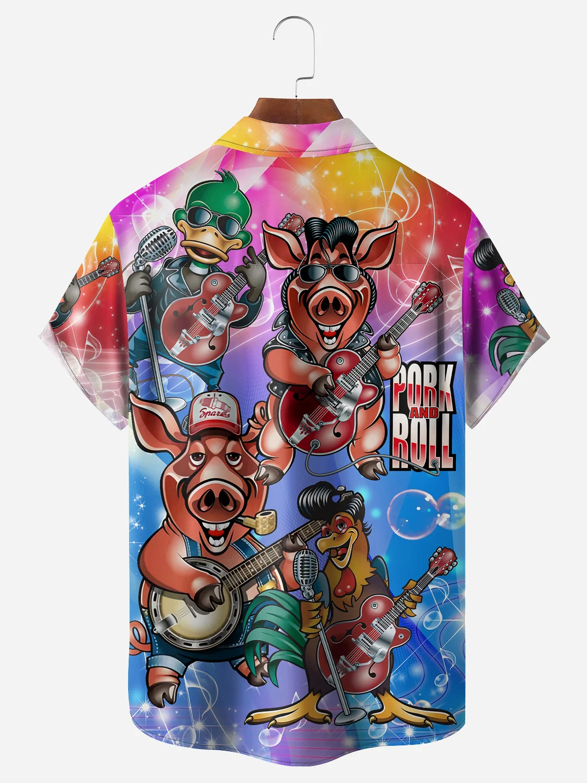 Pork Roll Guitar Music Chest Pocket Short Sleeve Shirt