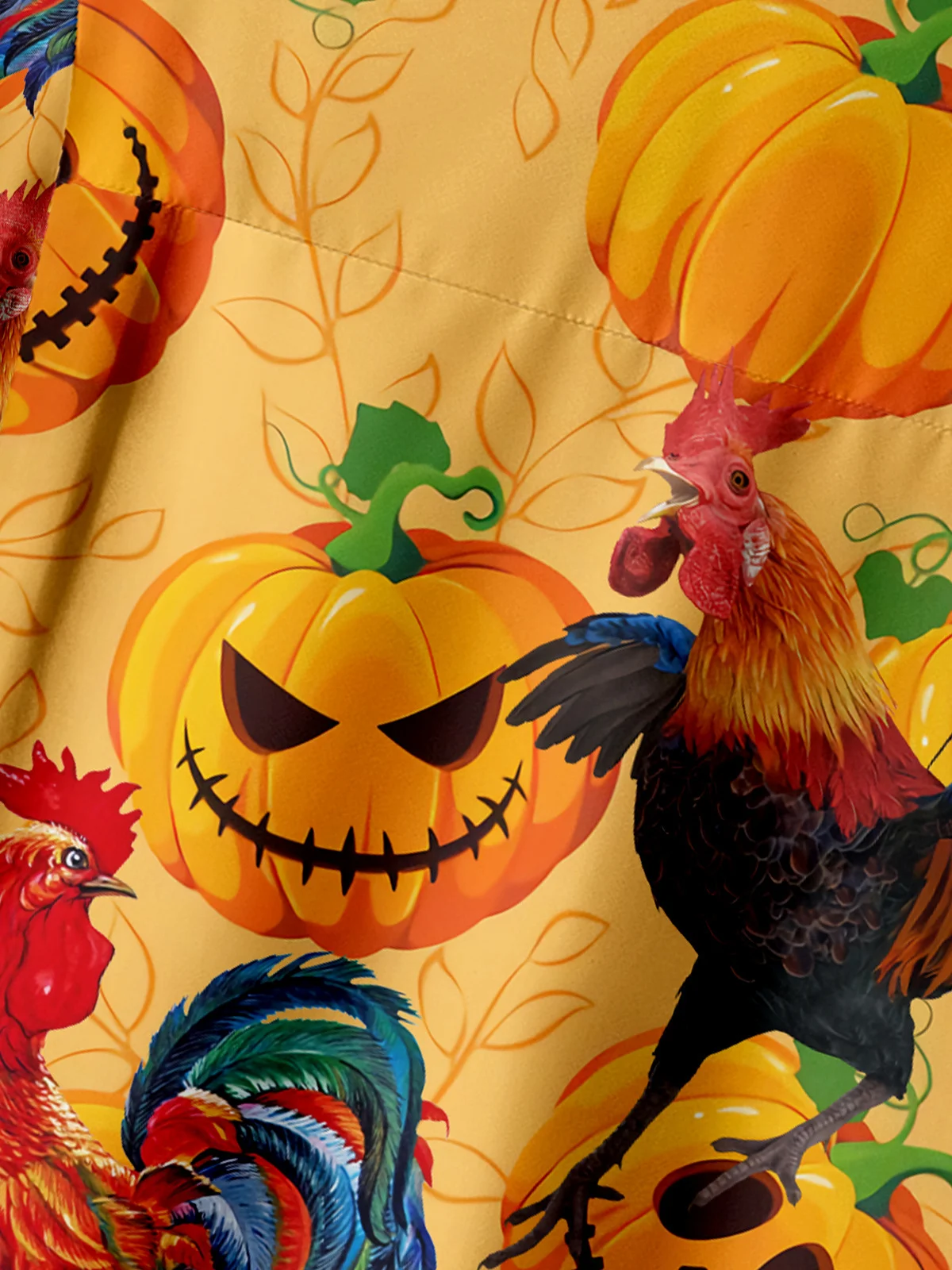 Pumpkin Cock Chest Pocket Short Sleeve Casual Shirt