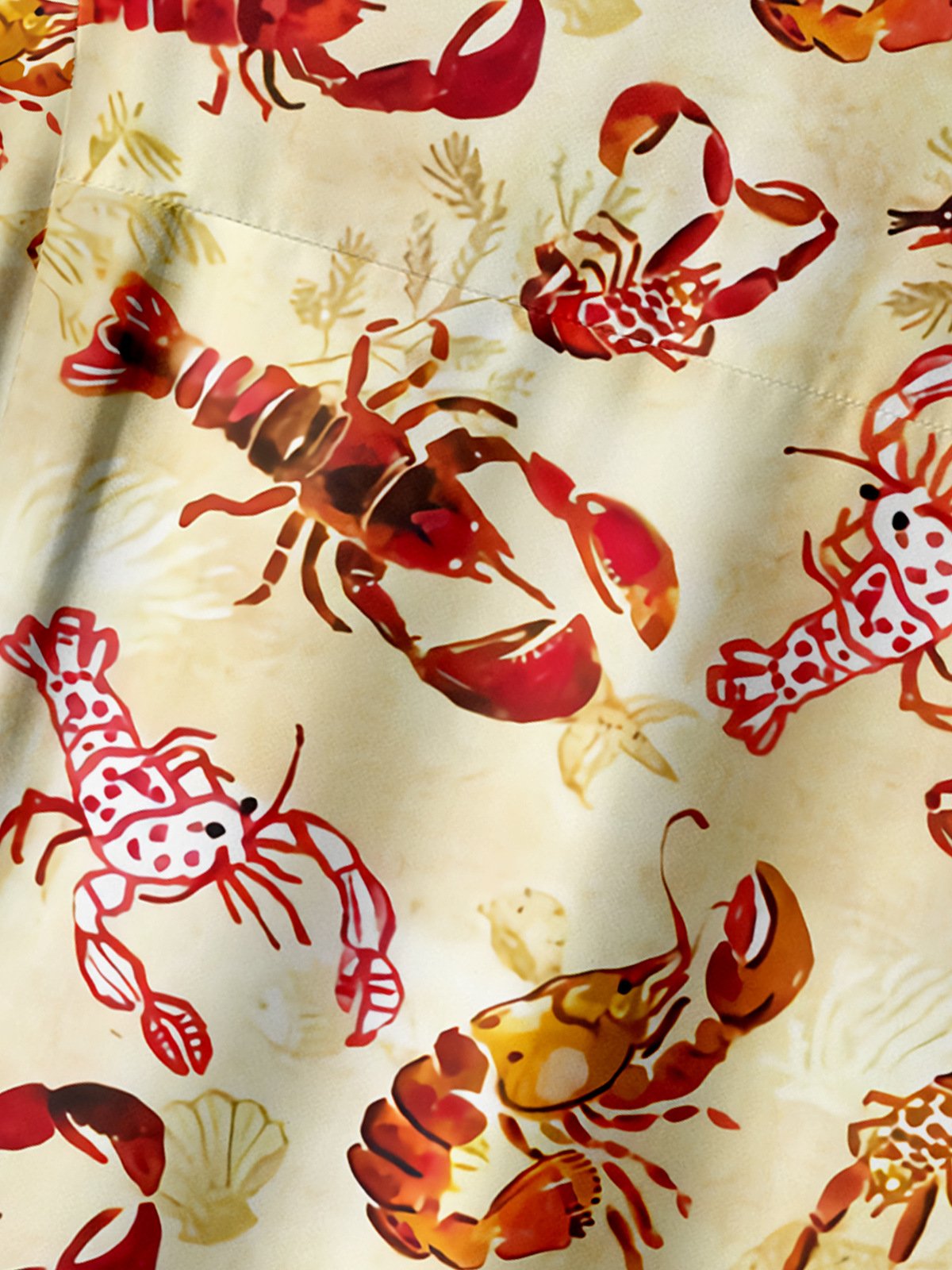 Lobster Chest Pocket Short Sleeves Hawaiian Shirts