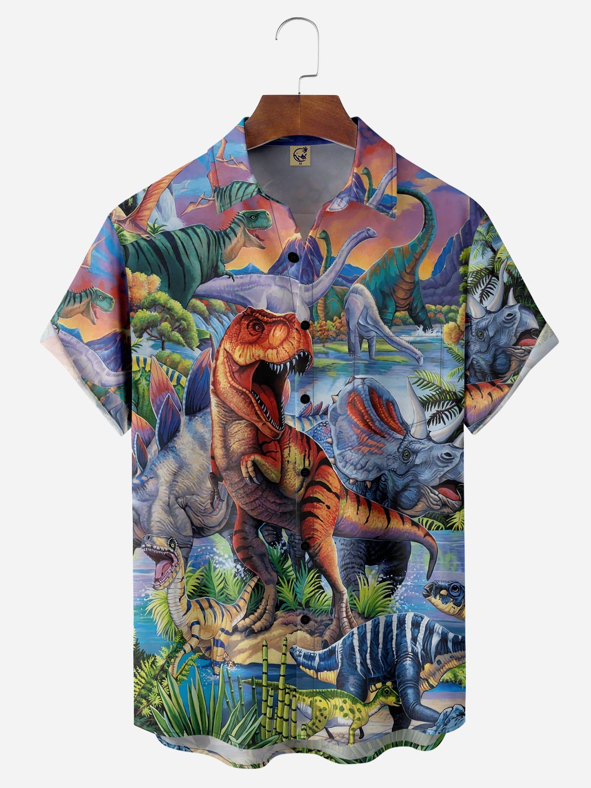 Dinosaur Chest Pocket Short Sleeve Hawaiian Shirt