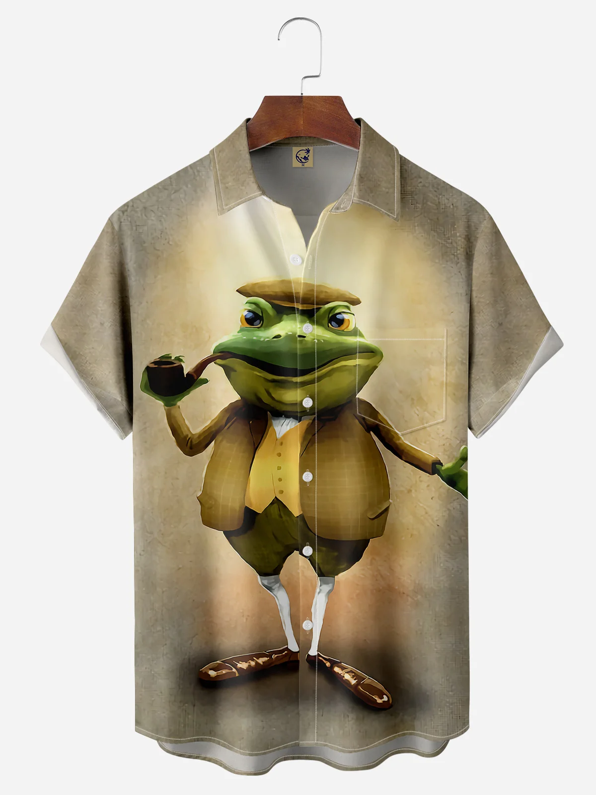 Frog Chest Pocket Short Sleeves Casual Shirt