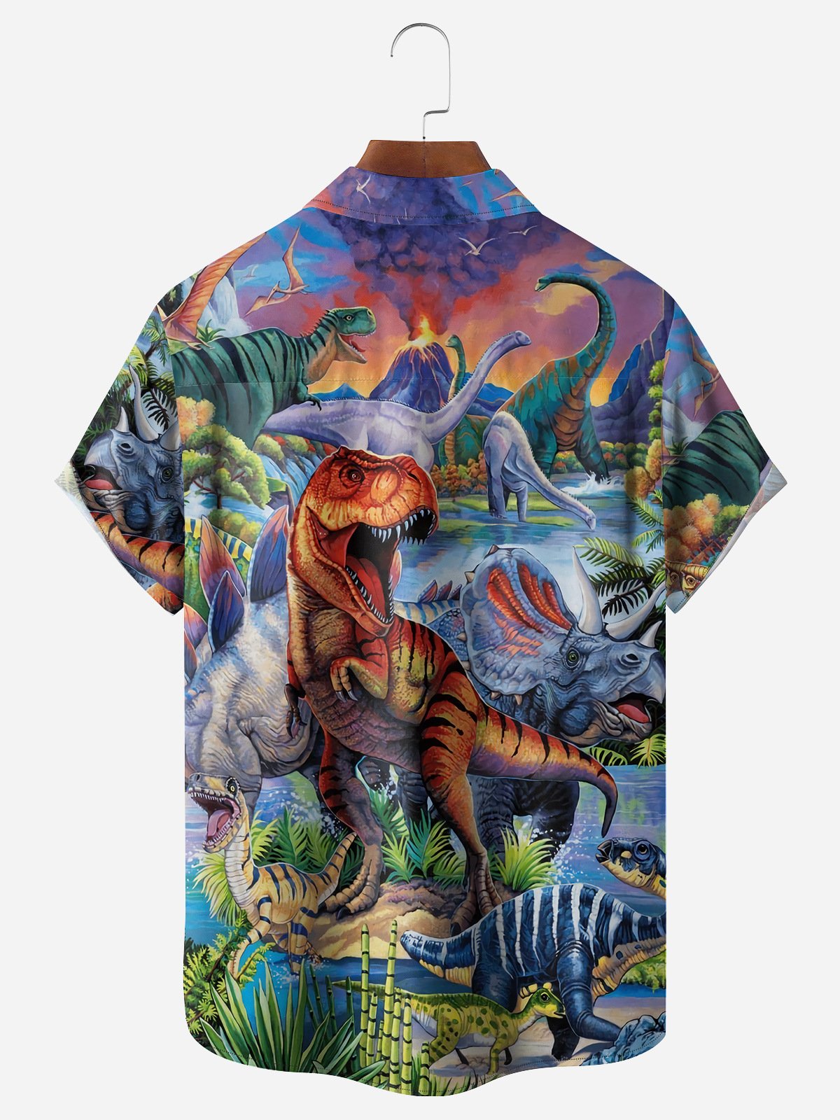 Dinosaur Chest Pocket Short Sleeve Hawaiian Shirt