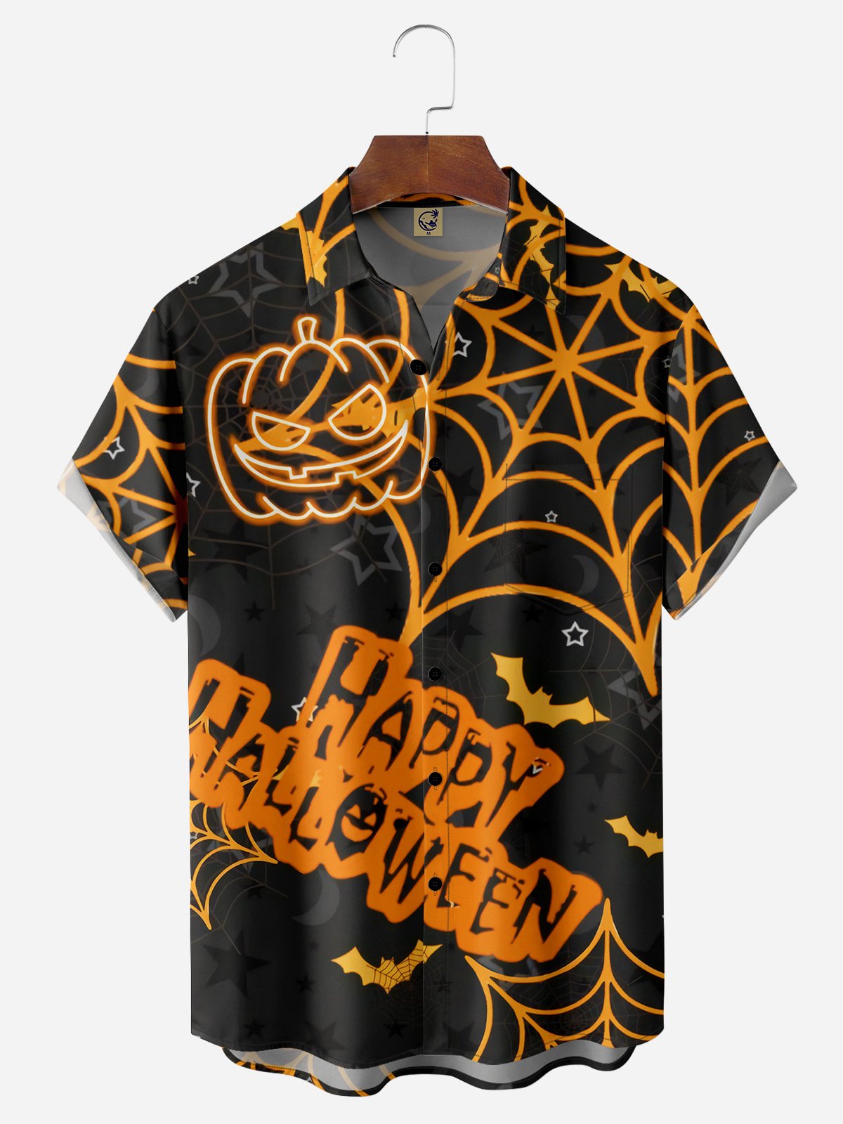 Halloween Chest Pocket Short Sleeve Casual Shirt