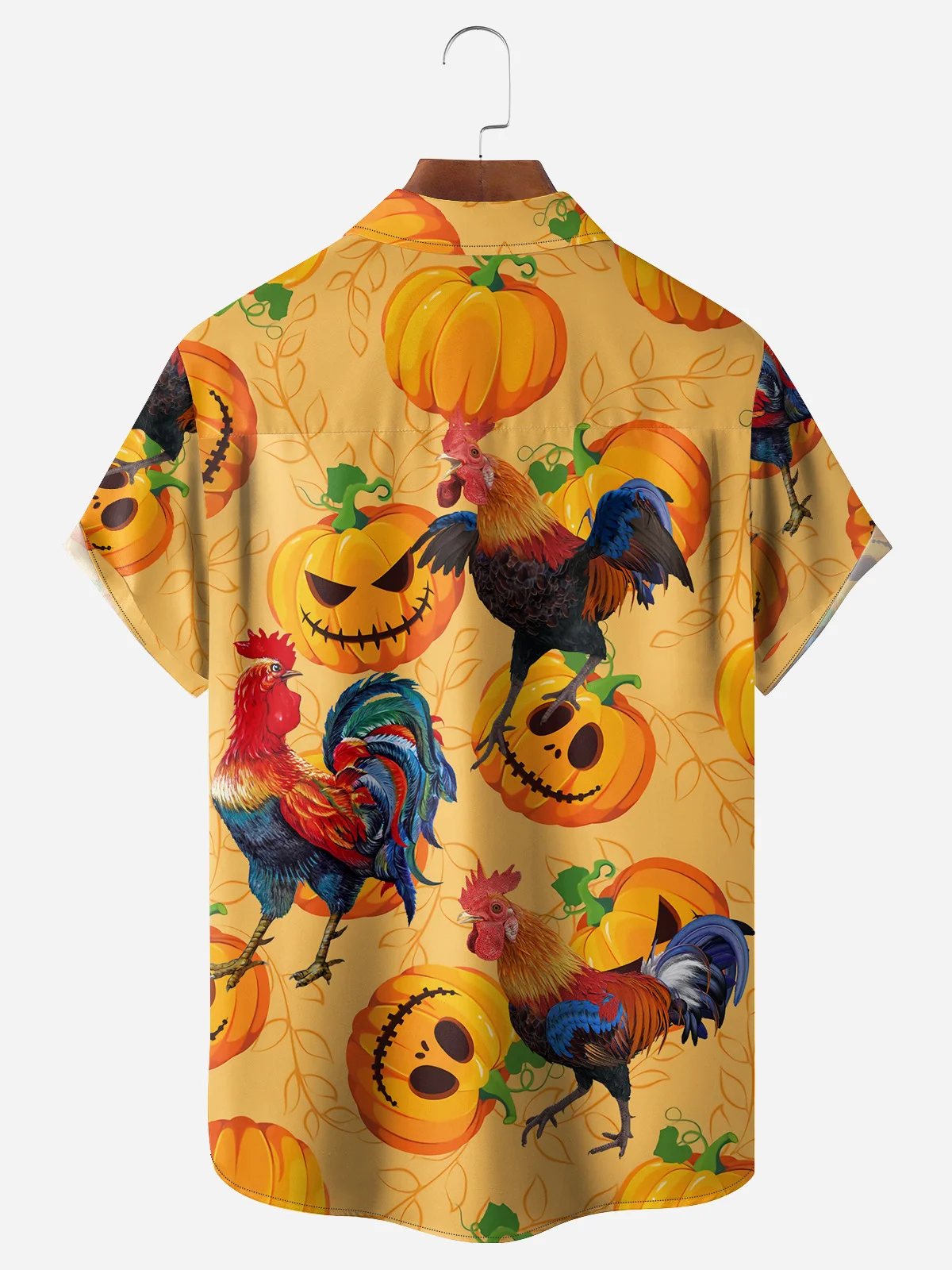 Pumpkin Cock Chest Pocket Short Sleeve Casual Shirt