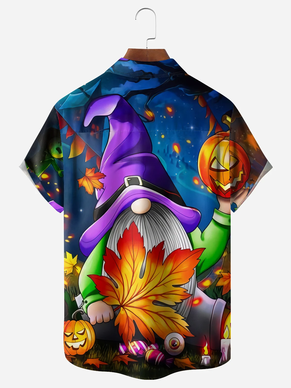 Halloween Gnome Chest Pocket Short Sleeve Casual Shirt