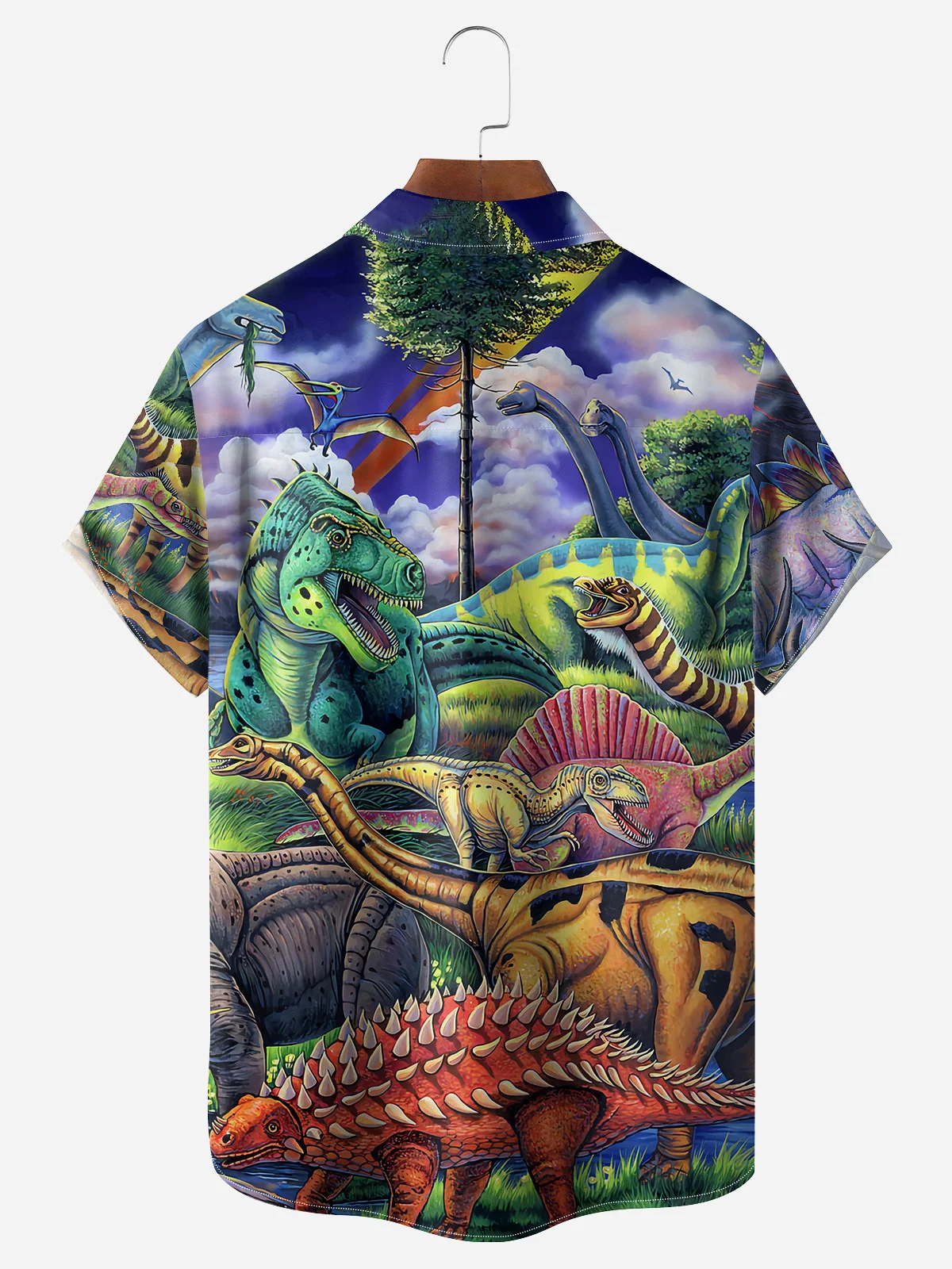 Dinosaur Chest Pocket Short Sleeve Hawaiian Shirt